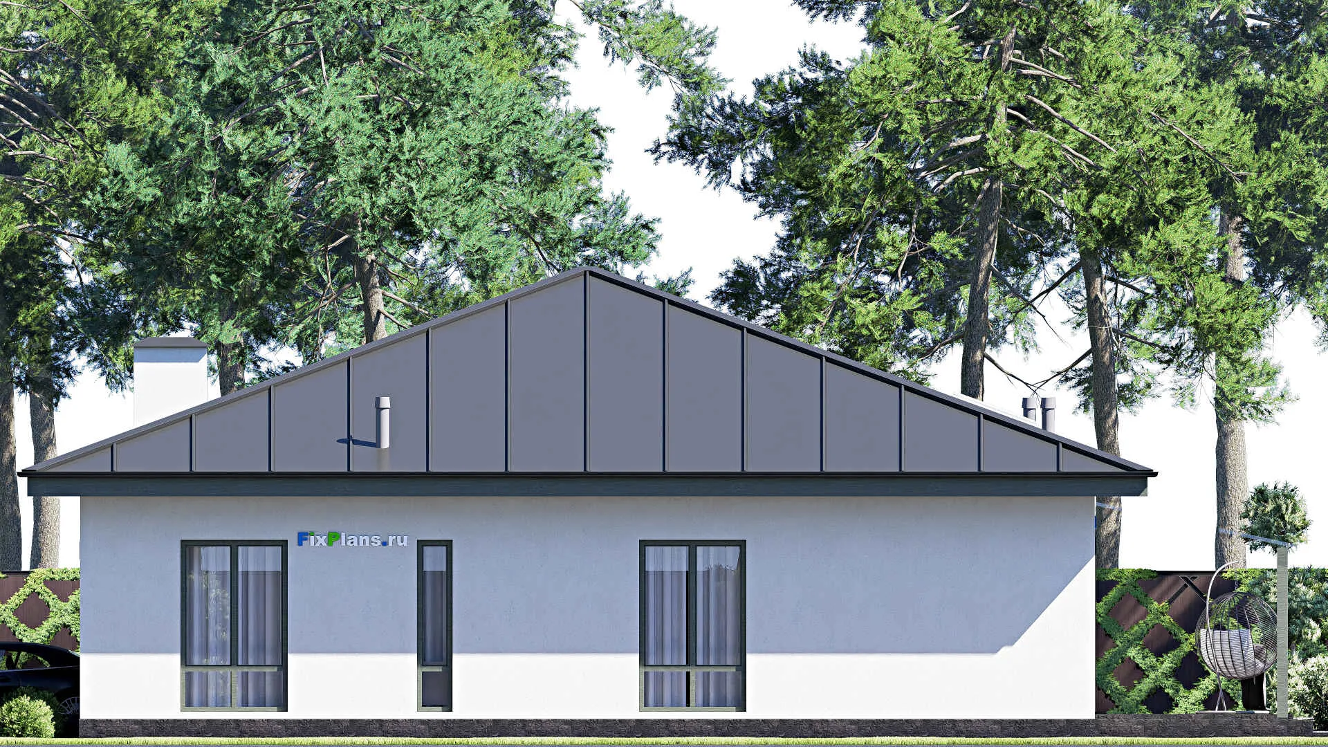 F-20708 - Проект одноэтажного дома 14 на 19, площадью 180 м² с террасой и 1 спальнями