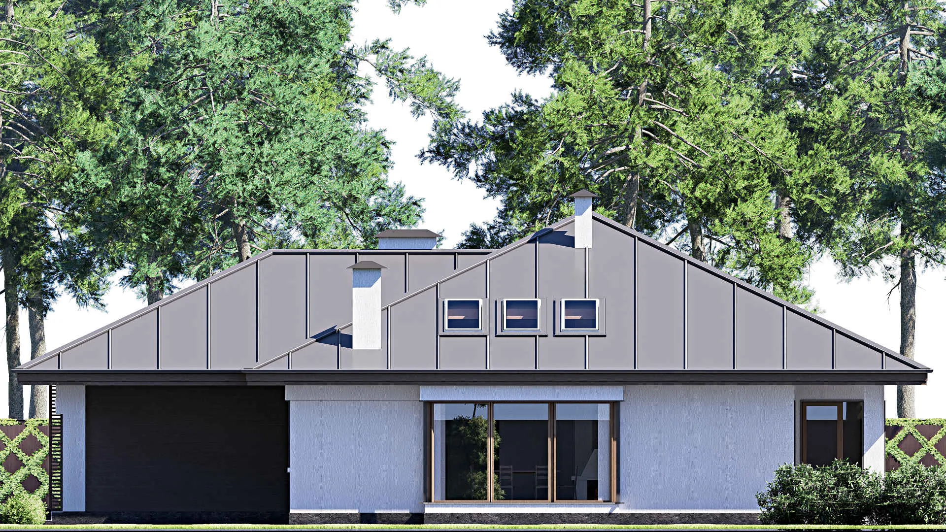 F-18224 - Проект одноэтажного дома 15 на 19, площадью 200 м² с террасой, гаражом на 2 машины и 3 спальнями