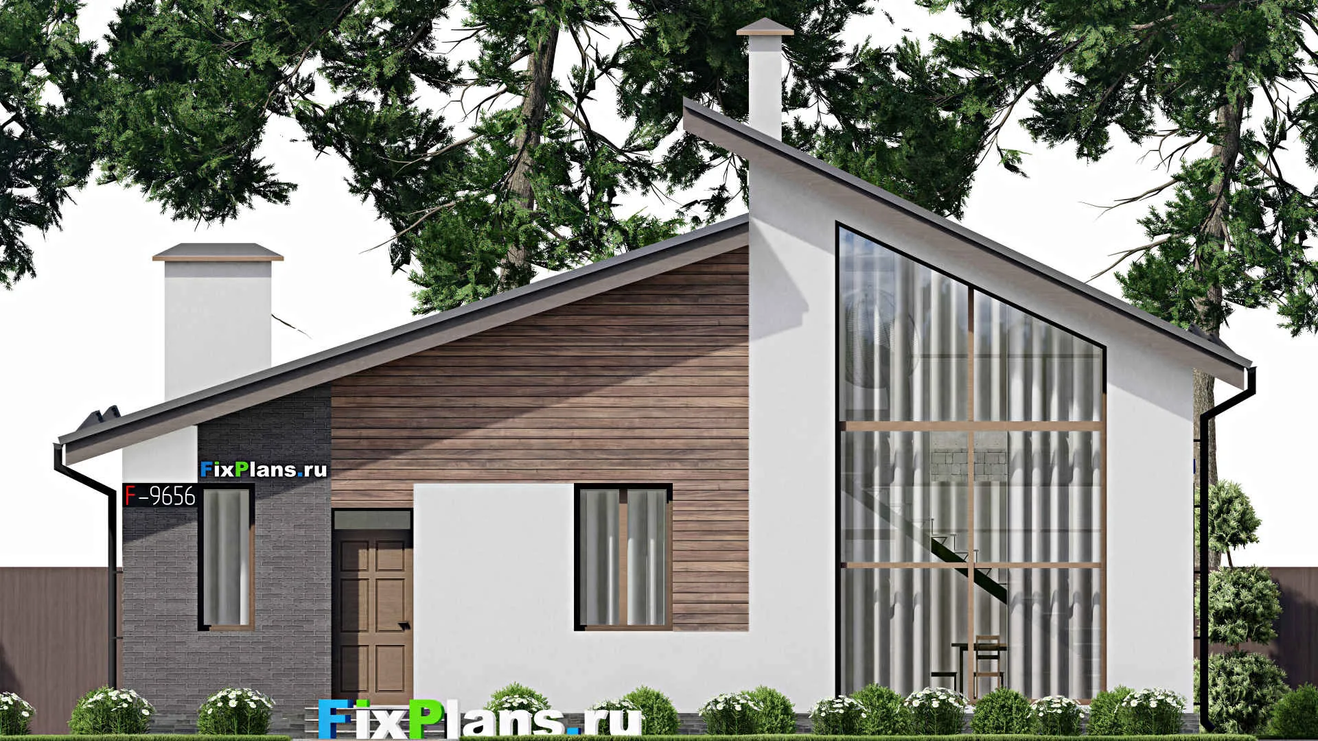 F-9656 - Проект дома с мансардой 14 на 14, площадью 160 м² с террасой, балконом и 3 спальнями