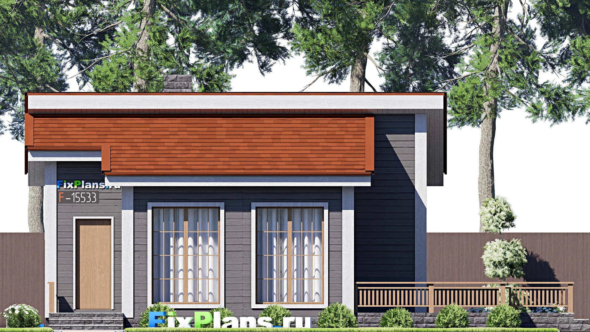 F-15533 - Проект бани 11 на 13, площадью 110 м² с комнатой отдыха, терассой, бассейном и санузлом