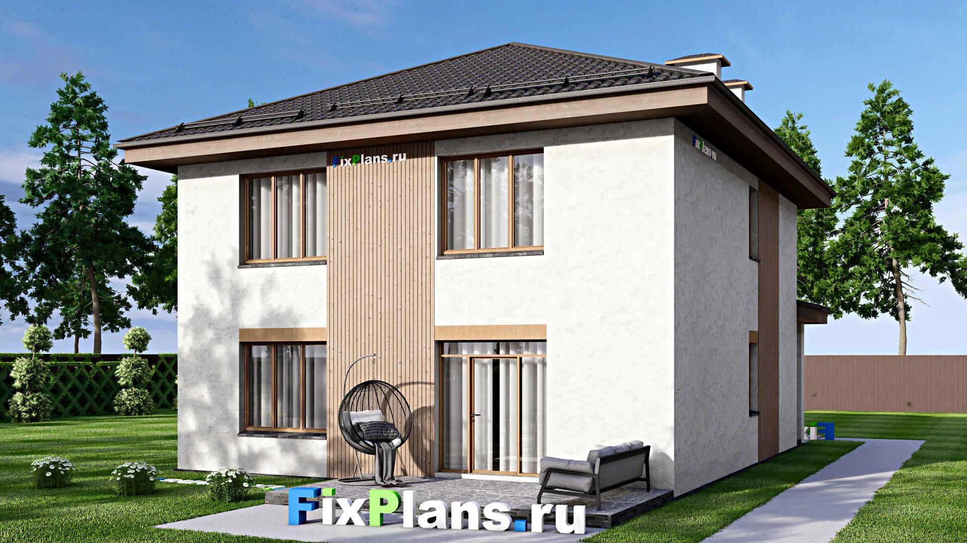 F-12734 - Проект двухэтажного дома 10 на 16, площадью 200 м² с террасой и 4 спальнями