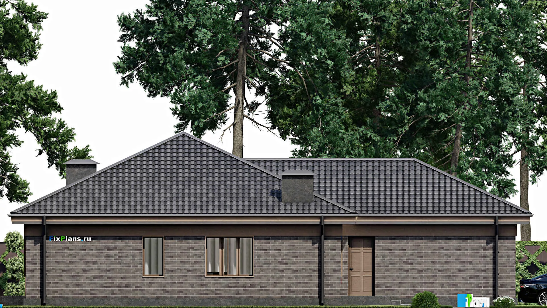 F-5822 - Проект одноэтажного дома 16 на 18, площадью 190 м² с гаражом на 2 машины и 3 спальнями