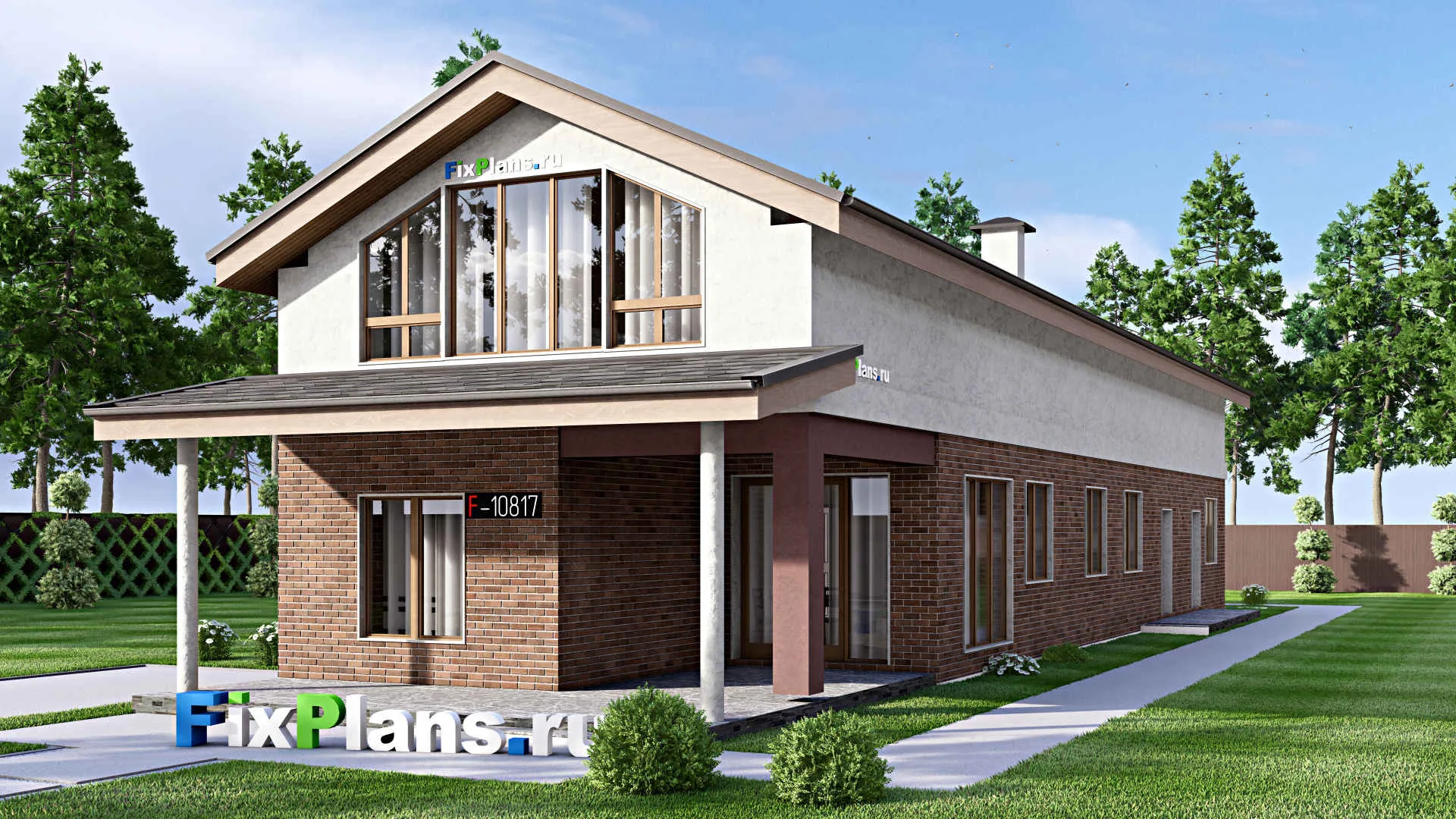 F-10817 - Проект дома с мансардой 9 на 28, площадью 290 м² с террасой, баней и 4 спальнями