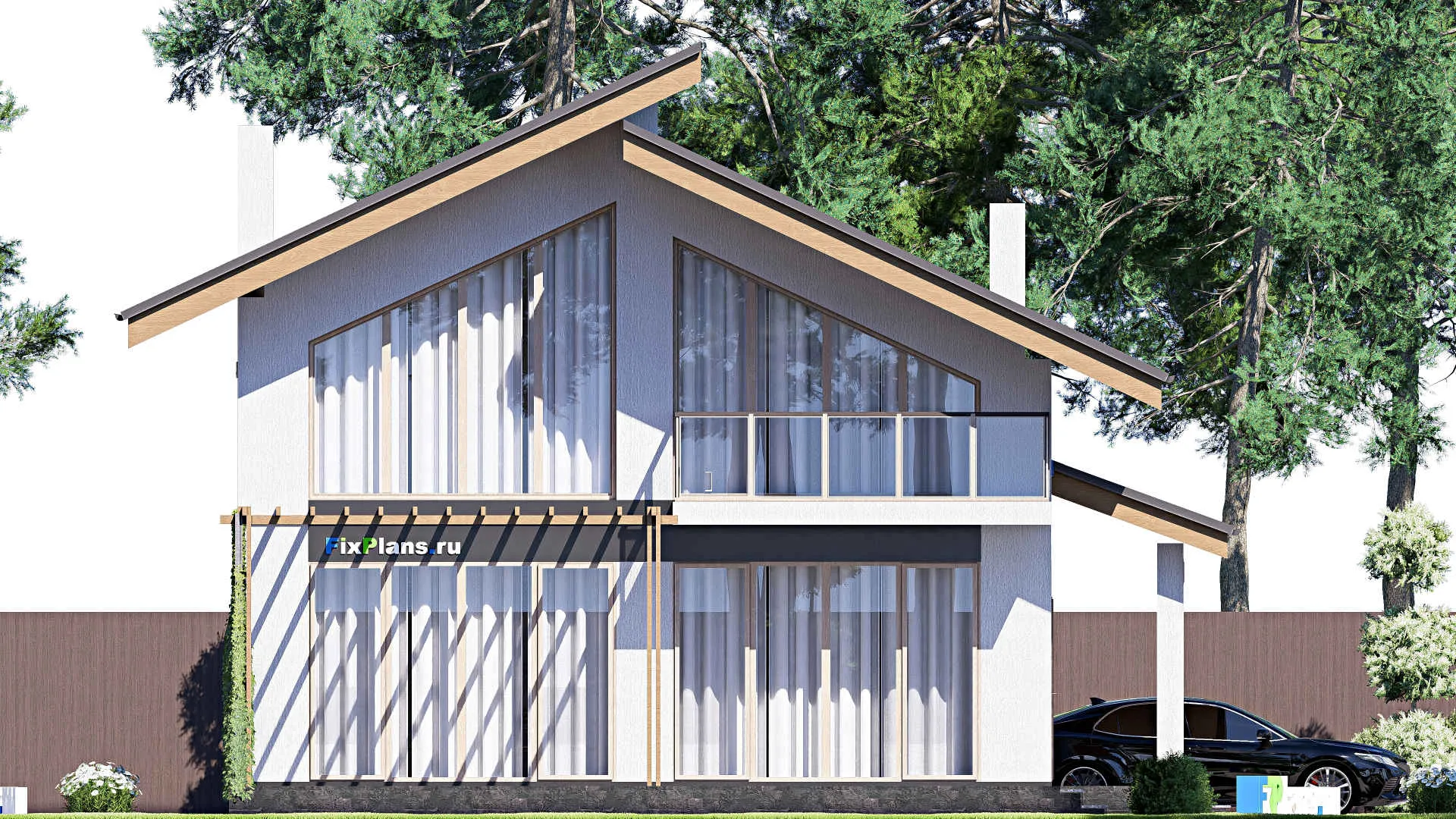 F-18656 - Проект дома с мансардой 11 на 13, площадью 160 м² с террасой, балконом и 3 спальнями