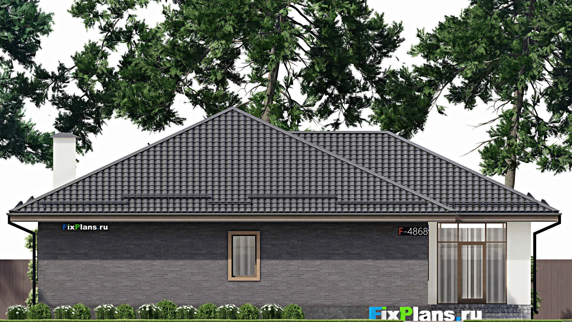 F-4868 - Проект одноэтажного дома 14 на 17, площадью 180 м² с террасой и 4 спальнями