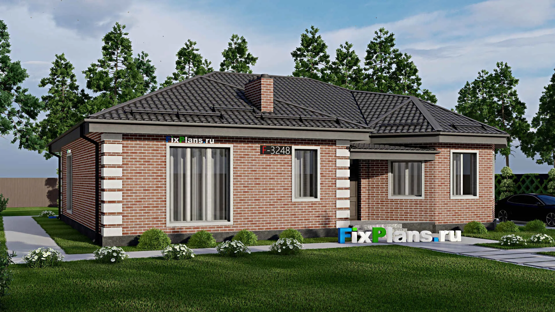 F-3248 - Проект одноэтажного дома 14 на 17, площадью 170 м² с 3 спальнями