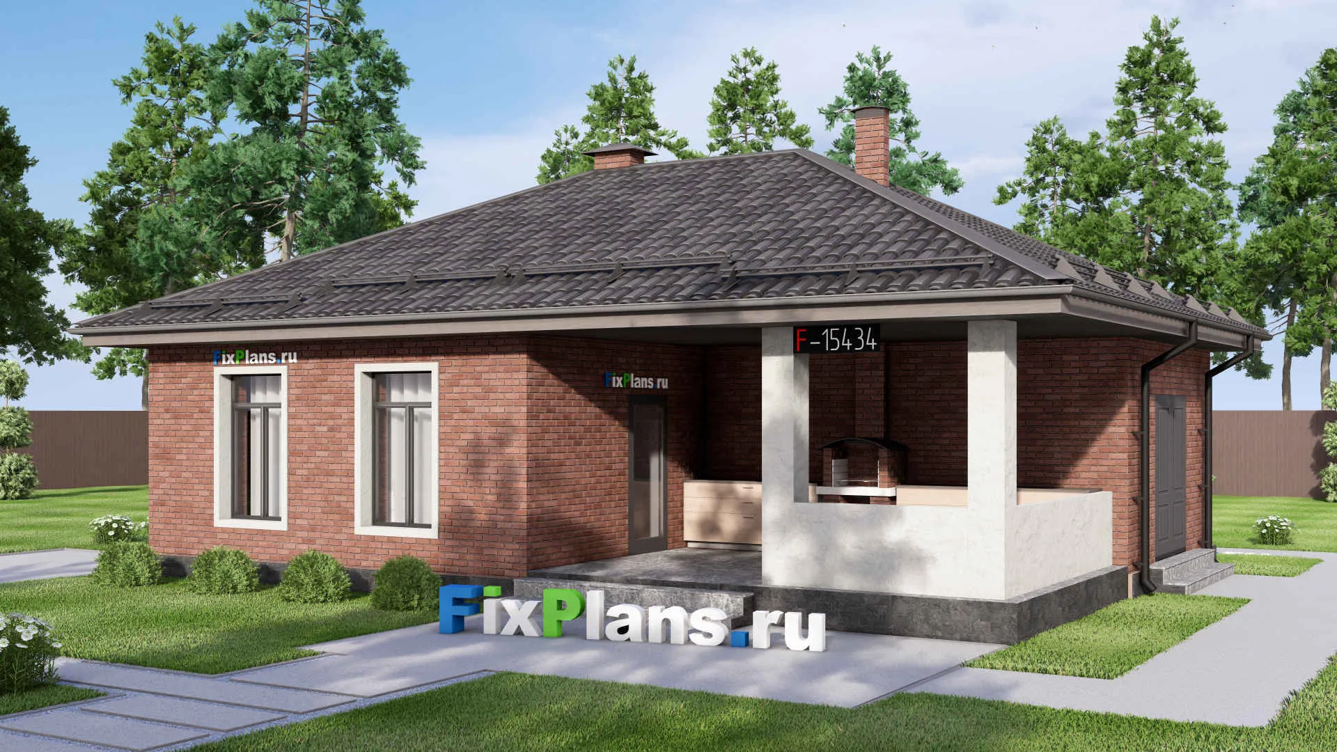 F-15434 - Проект бани 9 на 13, площадью 90 м² с комнатой отдыха, терассой и санузлом