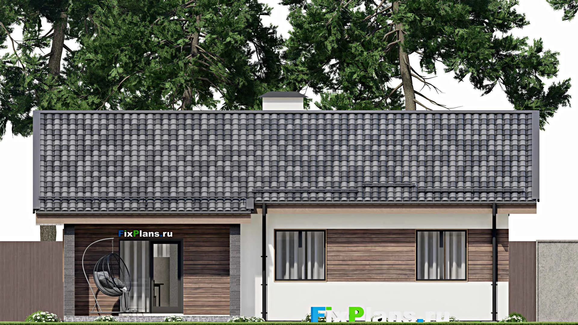 F-6524 - Проект одноэтажного дома 10 на 13, площадью 110 м² с террасой и 3 спальнями