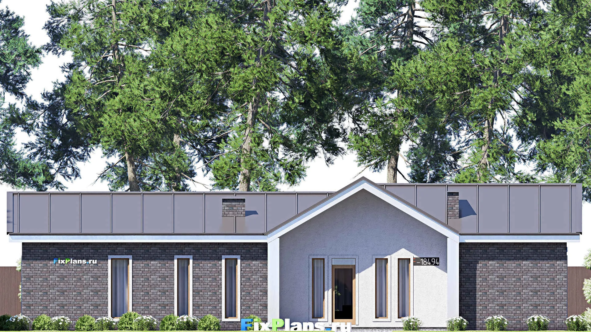 F-18494 - Проект одноэтажного дома 14 на 20, площадью 180 м² с террасой, баней и 2 спальнями