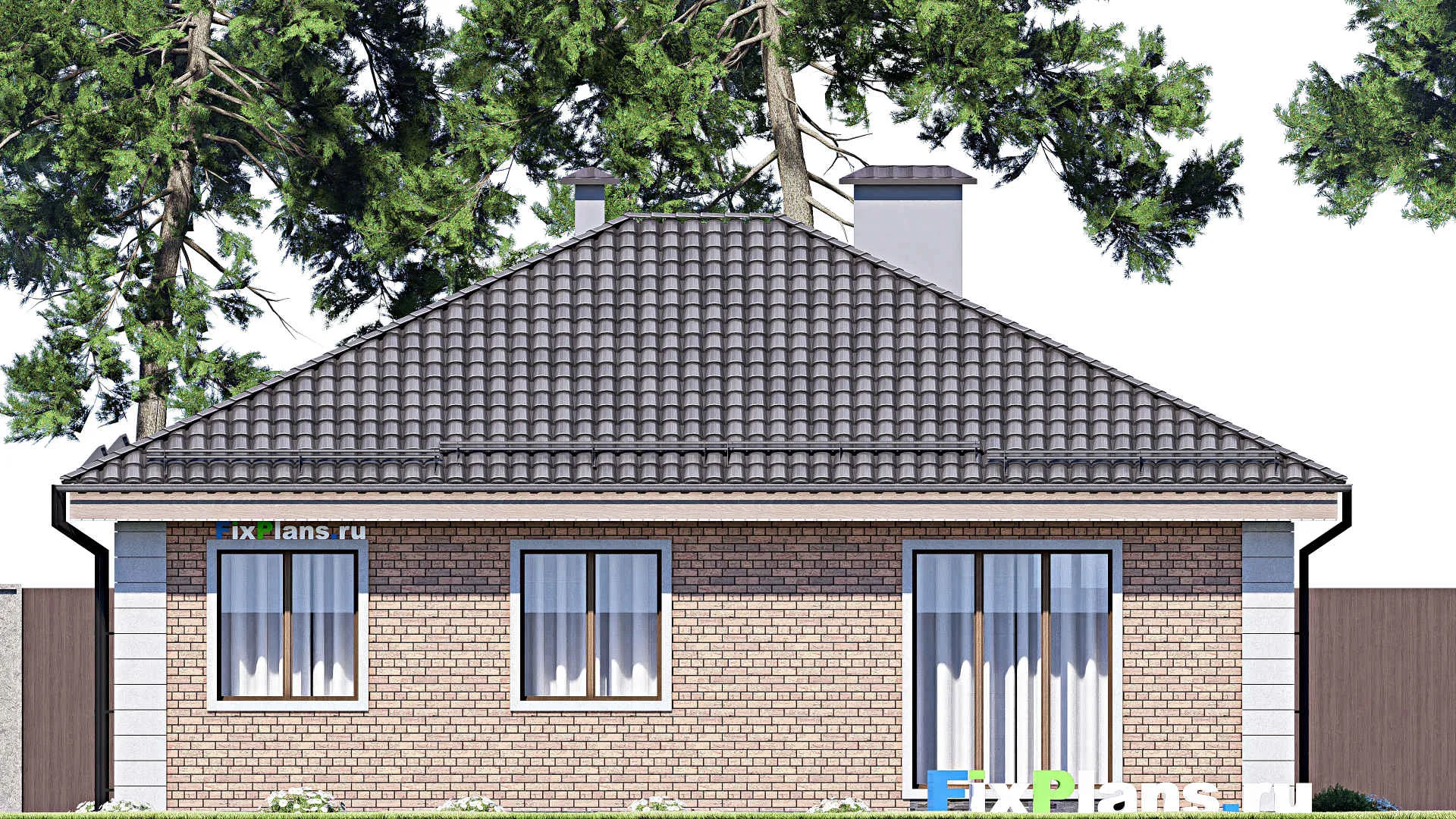 F-12437 - Проект одноэтажного дома 12 на 12, площадью 100 м² с 3 спальнями