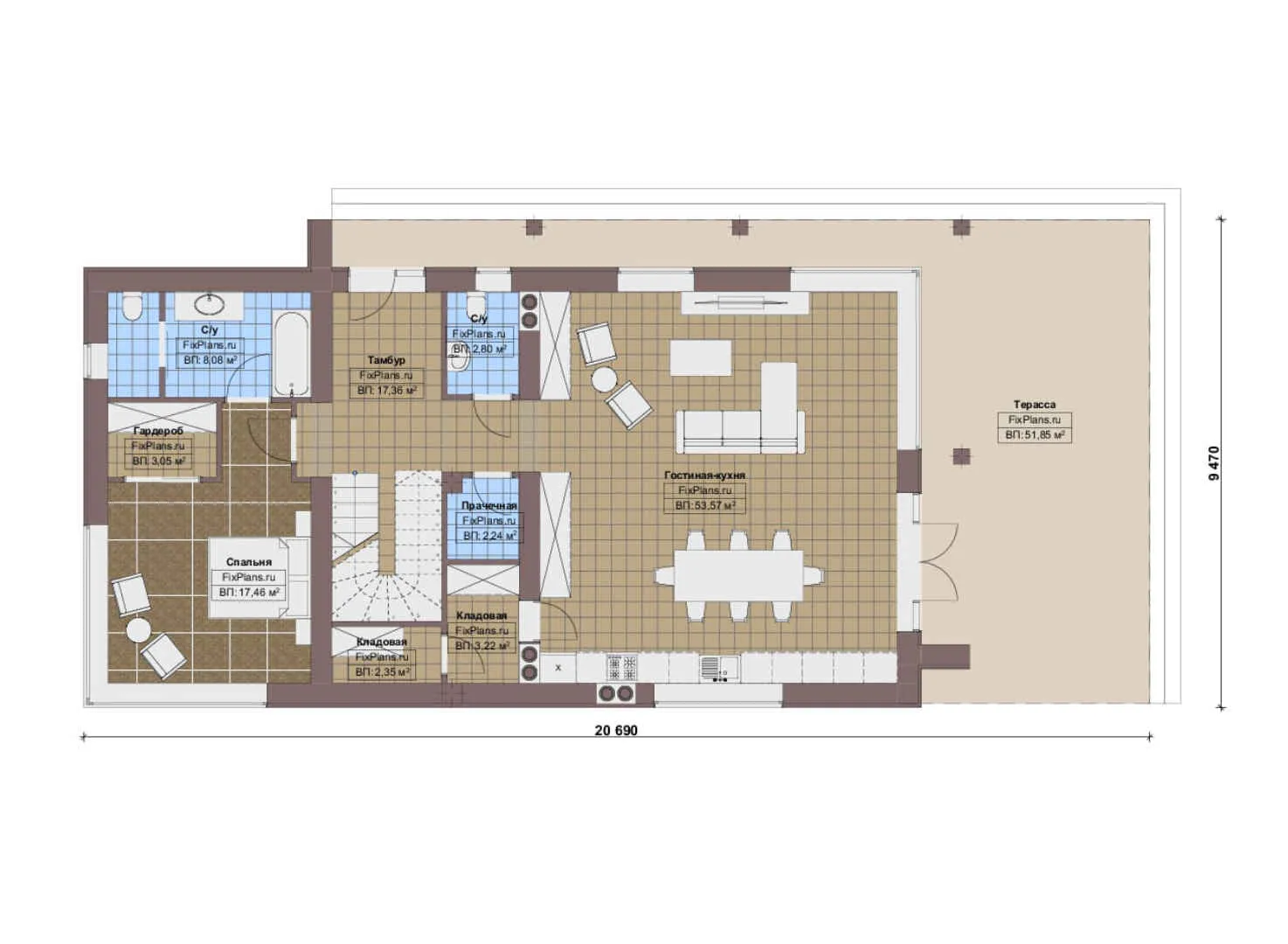 F-16748 - Планы дома с мансардой 10 на 21, площадью 250 м² с террасой и 3 спальнями