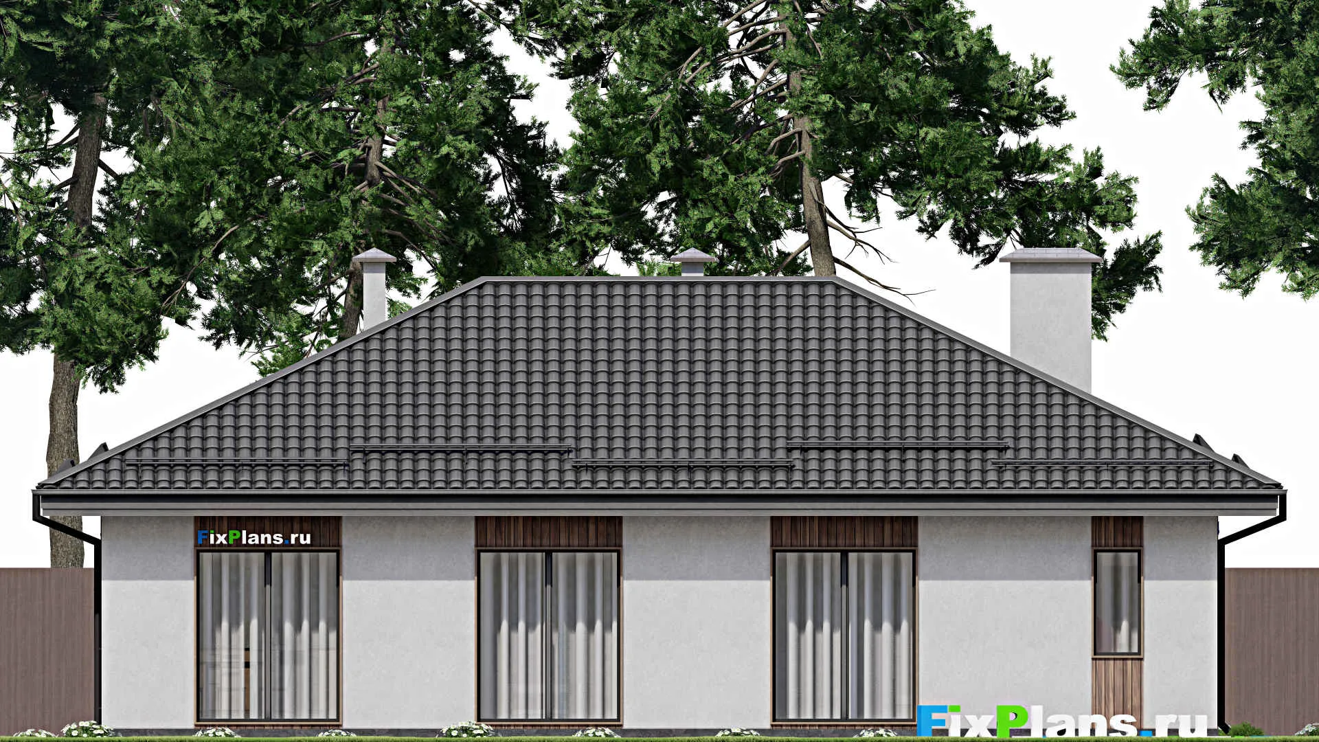 F-3590 - Проект одноэтажного дома 11 на 16, площадью 130 м² с гаражом на 2 машины и 2 спальнями