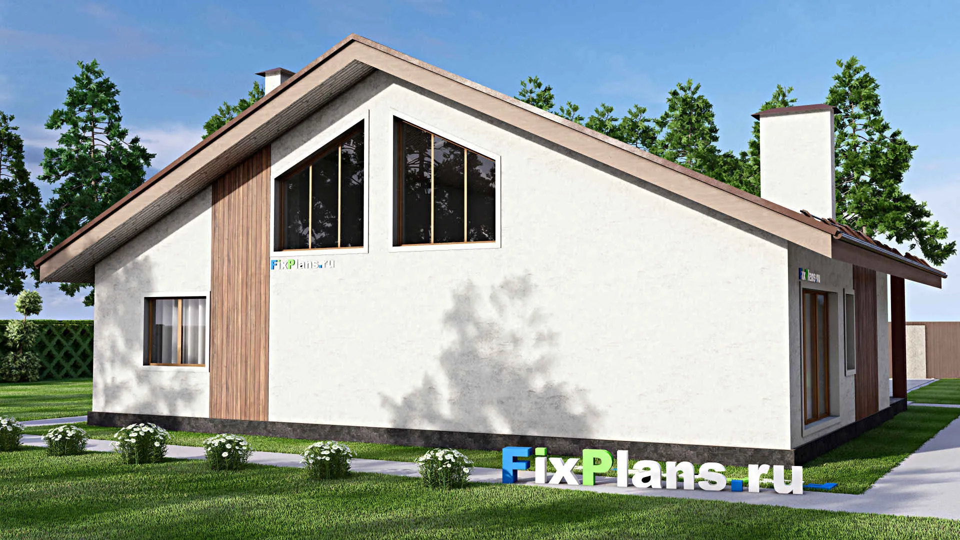 F-13373 - Проект одноэтажного дома 14 на 16, площадью 170 м² с террасой и 3 спальнями