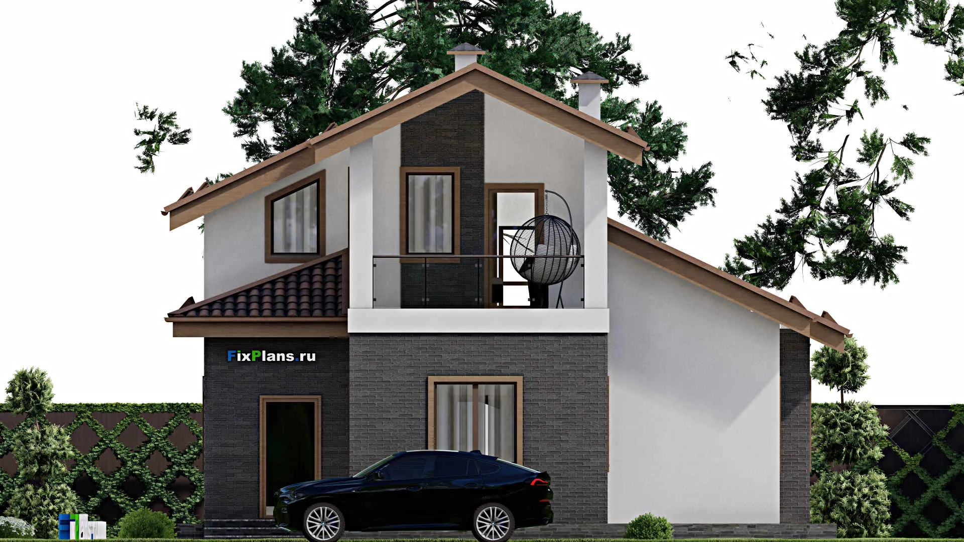 F-7379 - Проект дома с мансардой 11 на 17, площадью 180 м² с балконом и 3 спальнями