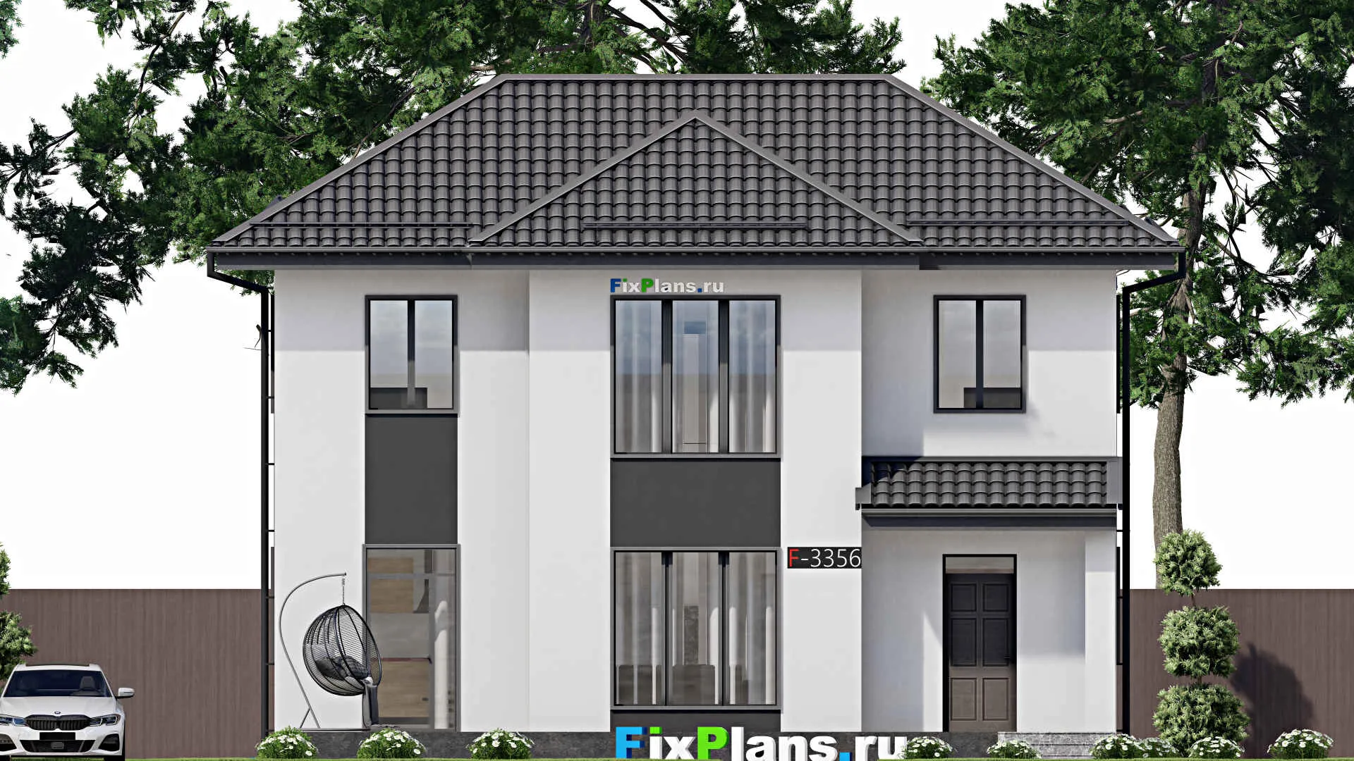 F-3356 - Проект двухэтажного дома 8 на 12, площадью 140 м² с террасой и 3 спальнями