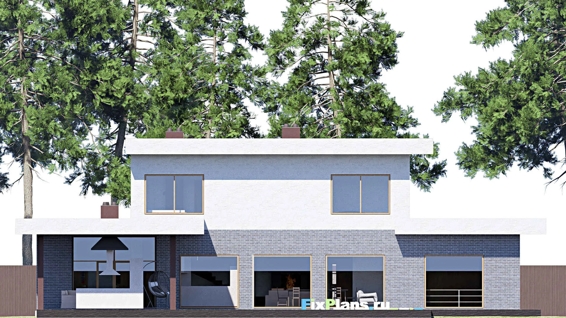 F-5327 - Проект двухэтажного дома 22 на 33, площадью 360 м² с террасой, баней, гаражом на 2 машины и 3 спальнями