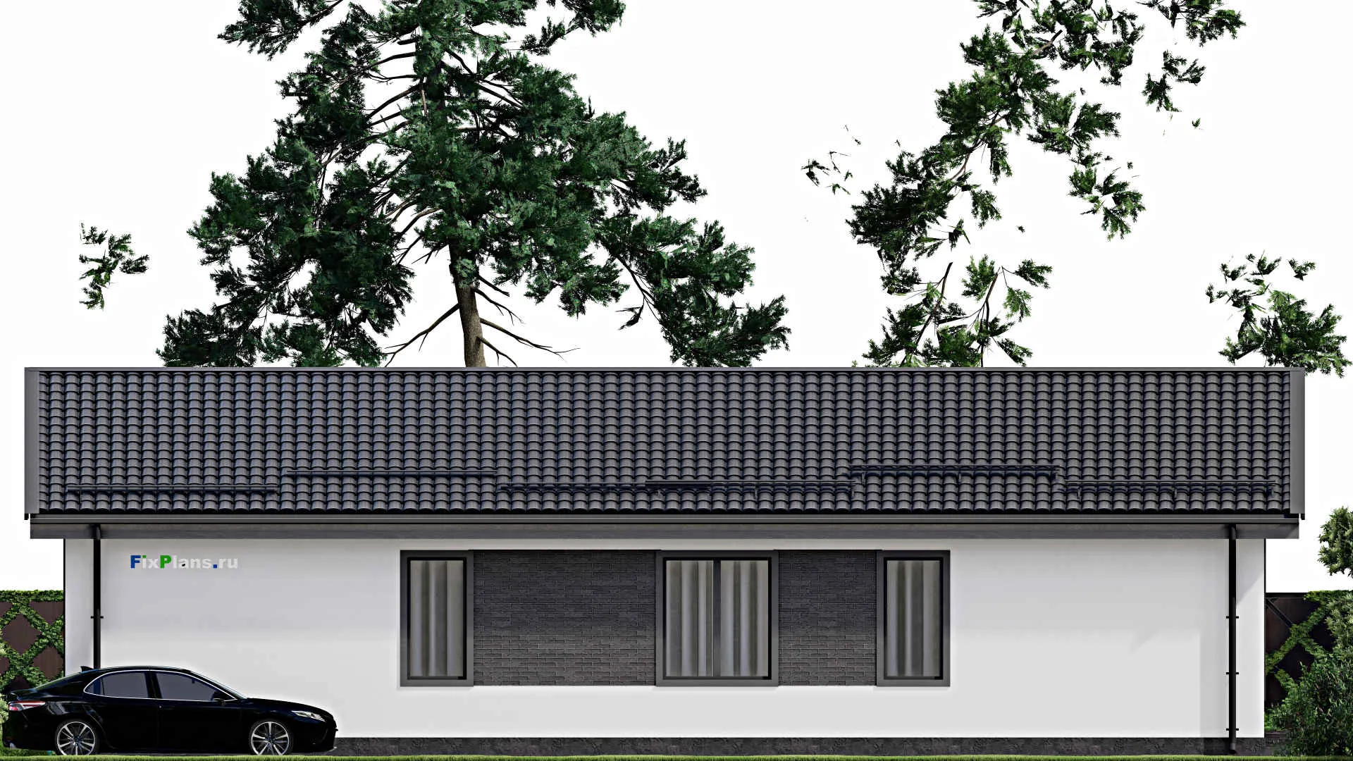 F-4211 - Проект одноэтажного дома 18 на 18, площадью 190 м² с террасой и 3 спальнями