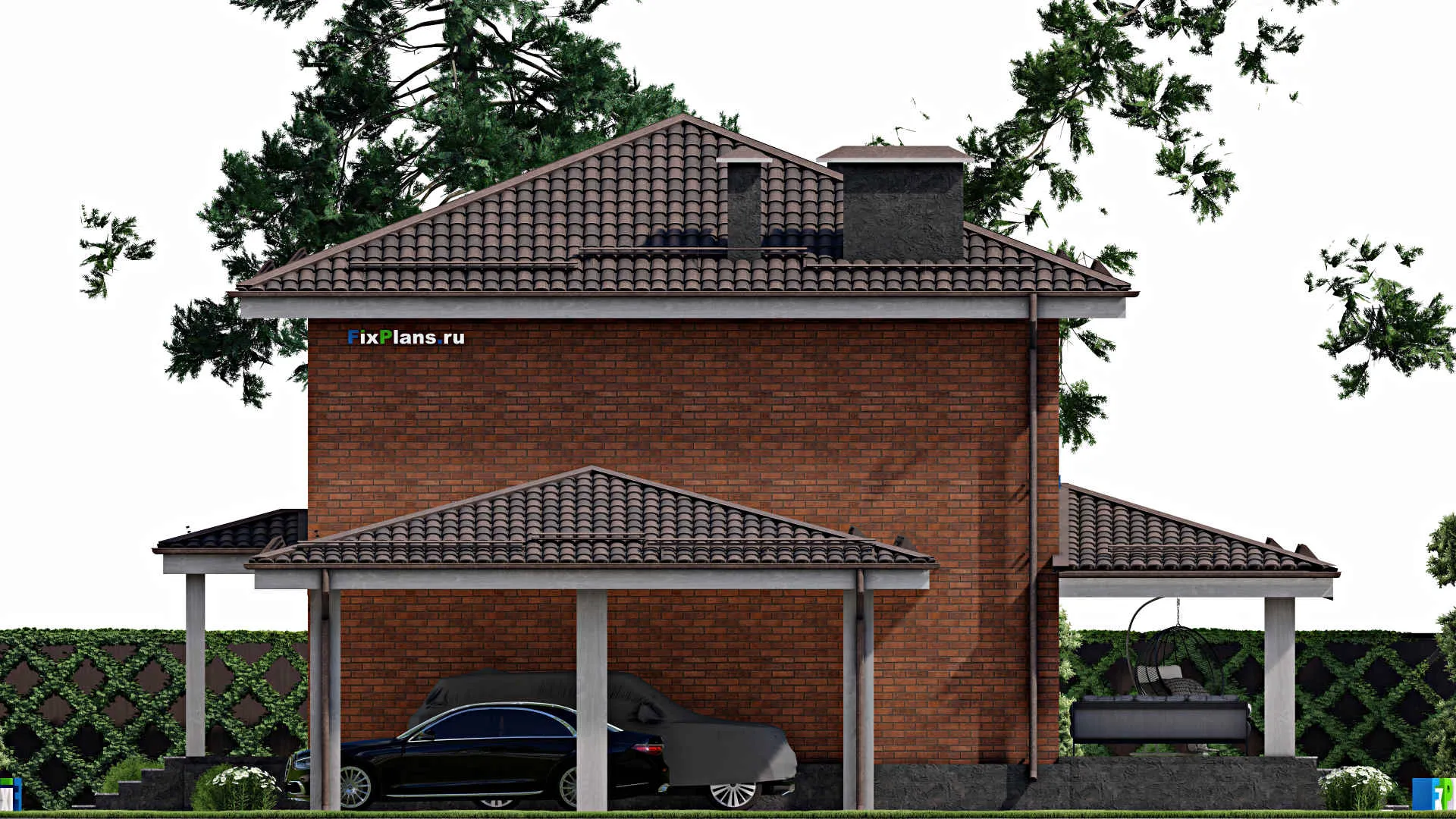 F-6119 - Проект двухэтажного дома 9 на 10, площадью 220 м² с террасой и 4 спальнями