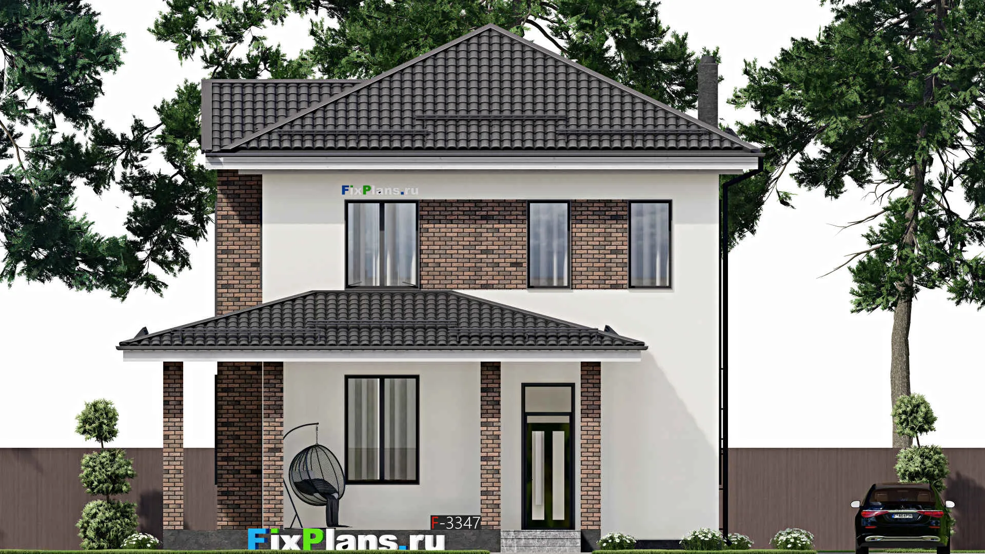 F-3347 - Проект двухэтажного дома 11 на 11, площадью 180 м² с террасой и 4 спальнями