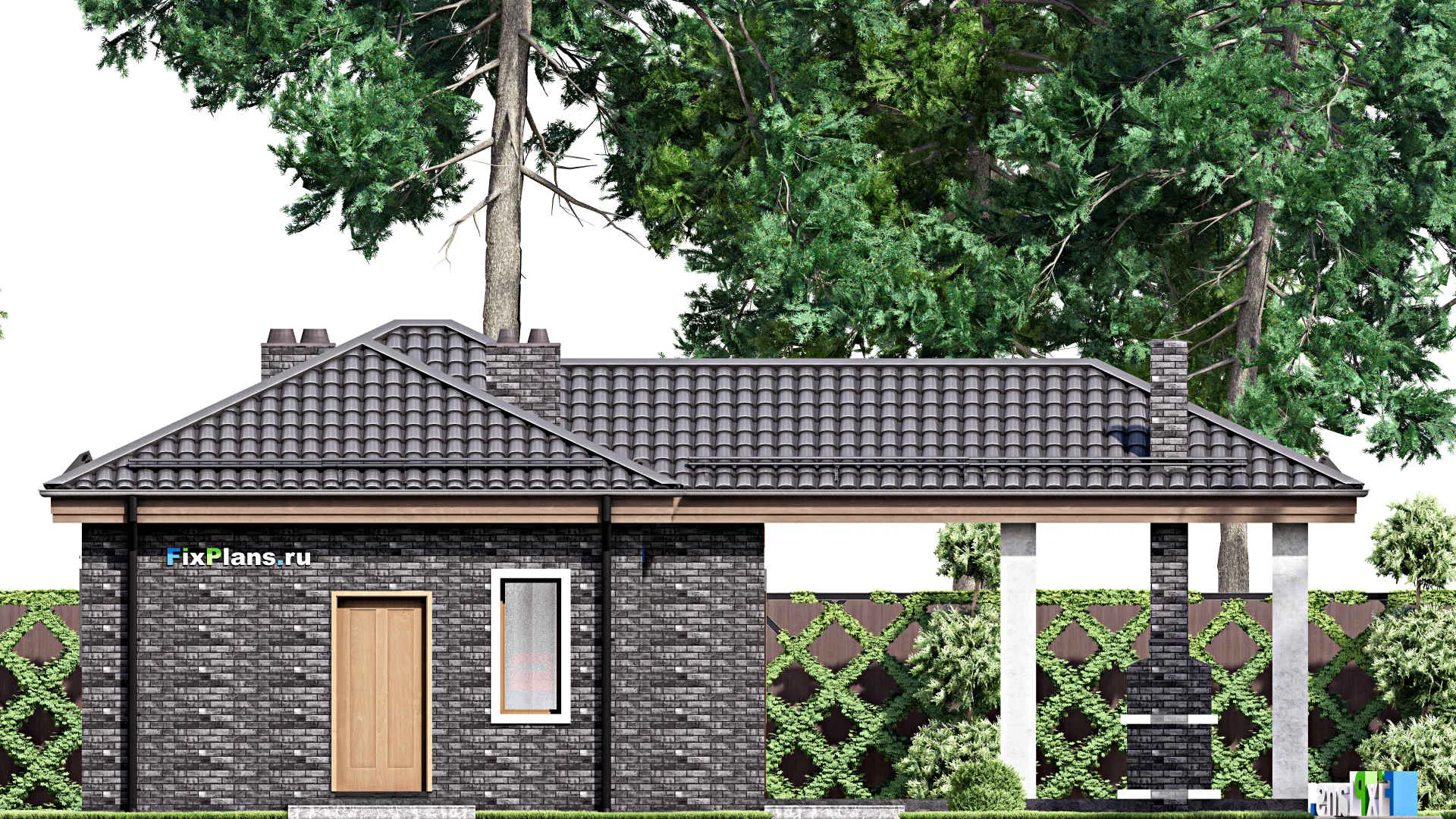 F-14867 - Проект бани 10 на 14, площадью 80 м² с комнатой отдыха, терассой и санузлом