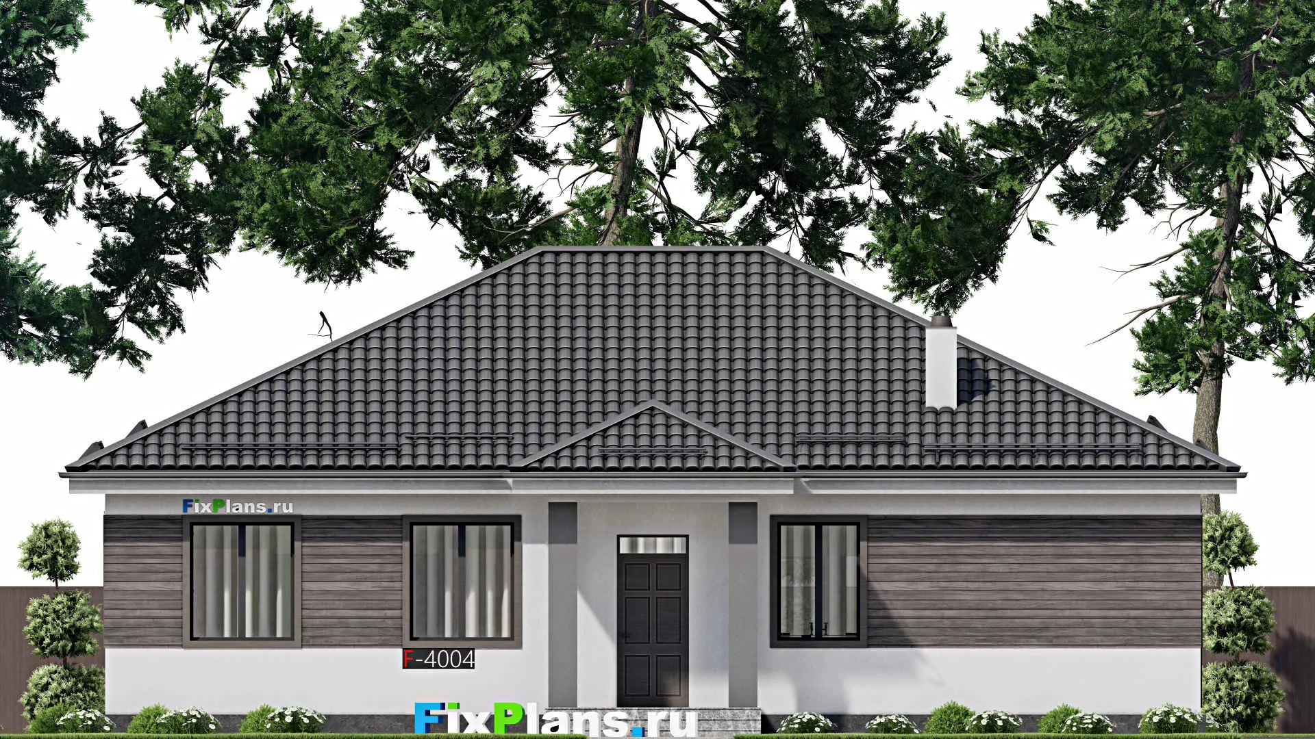 F-4004 - Проект одноэтажного дома 12 на 16, площадью 160 м² с террасой и 5 спальнями