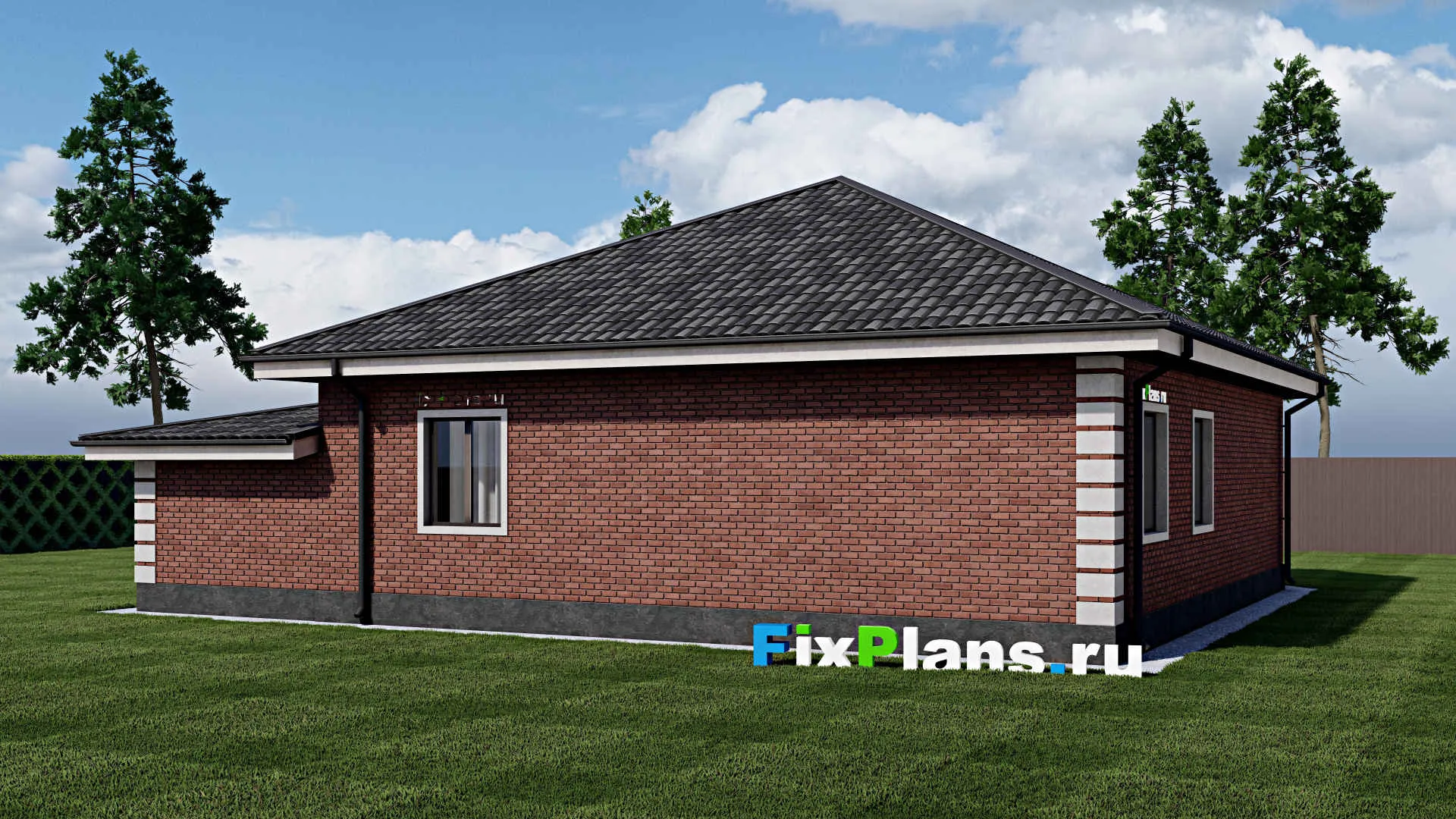 F-1817 - Проект одноэтажного дома 14 на 15, площадью 130 м² с гаражом на 1 машину и 3 спальнями