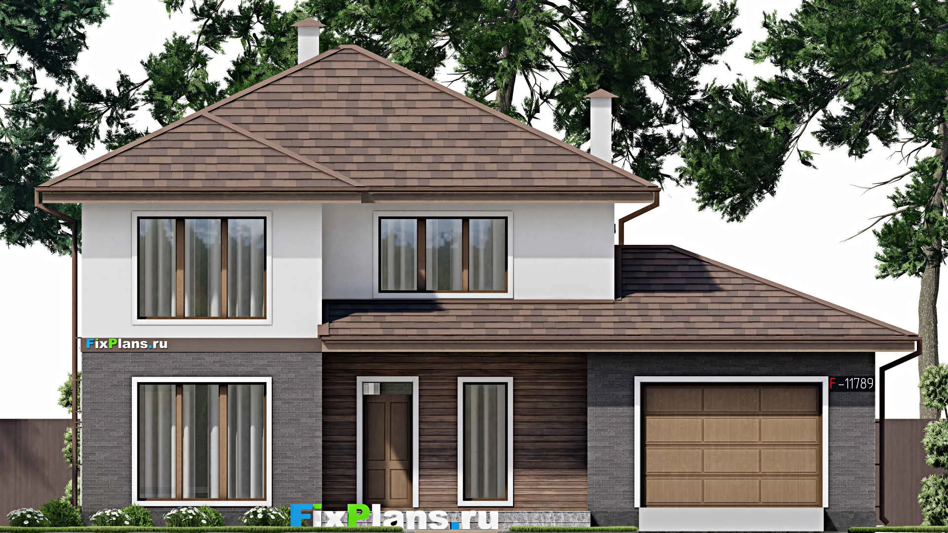 F-11789 - Проект двухэтажного дома 12 на 16, площадью 190 м² с гаражом на 1 машину и 4 спальнями