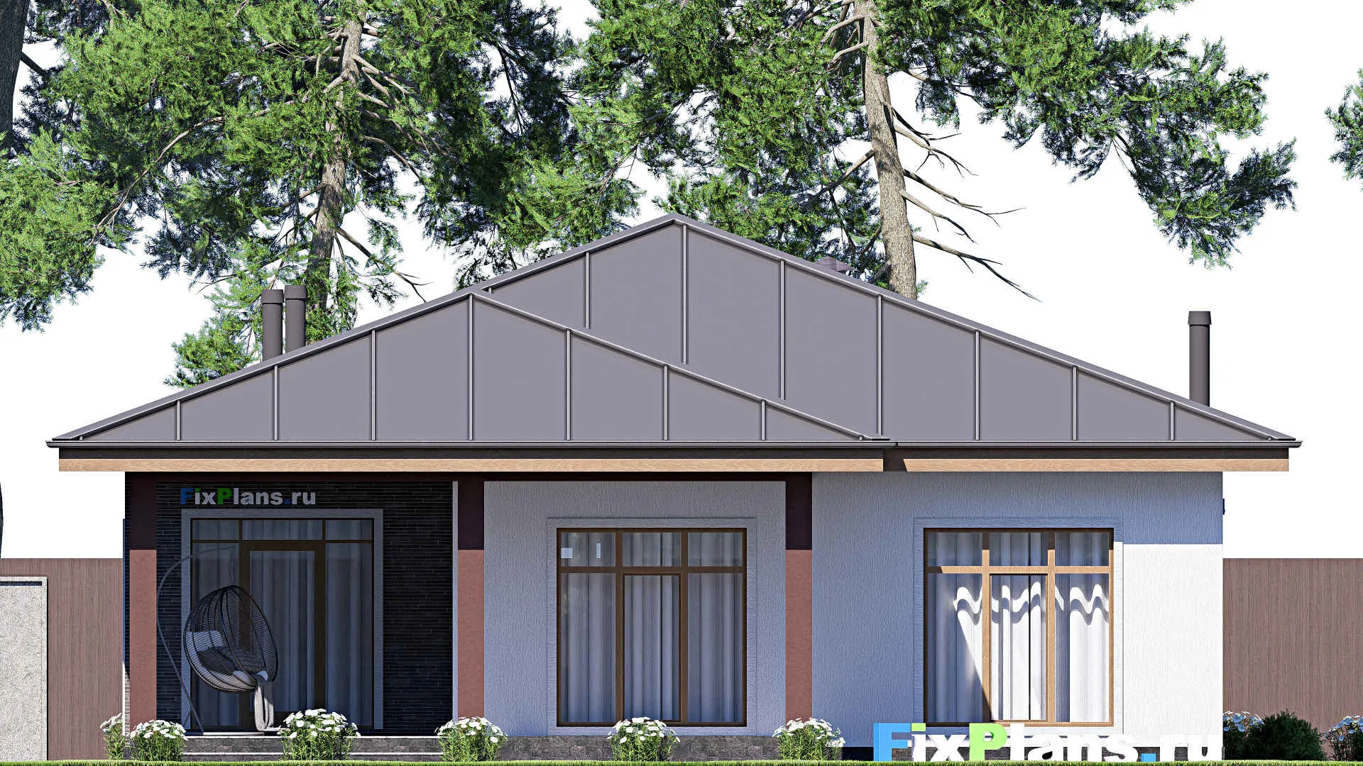 F-18521 - Проект одноэтажного дома 13 на 17, площадью 160 м² с террасой и 3 спальнями