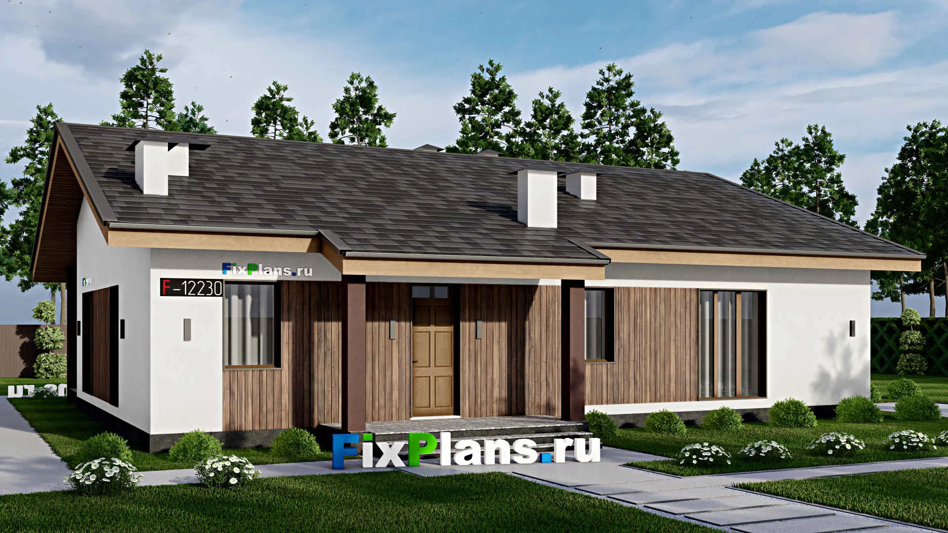 F-12230 - Проект одноэтажного дома 16 на 16, площадью 180 м² с 4 спальнями