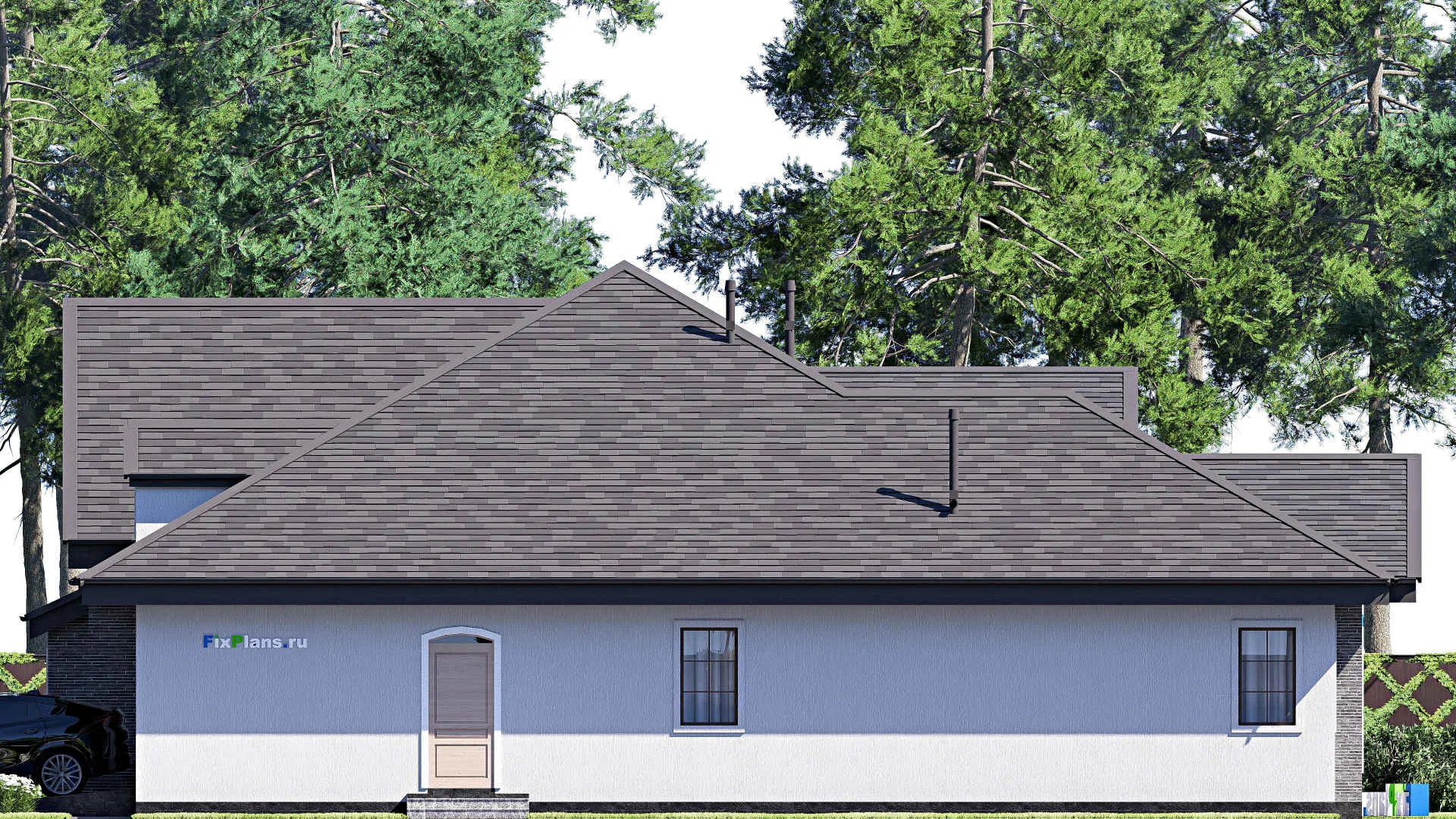 F-20591 - Проект дома с мансардой 18 на 20, площадью 410 м² с террасой, гаражом на 2 машины и 4 спальнями