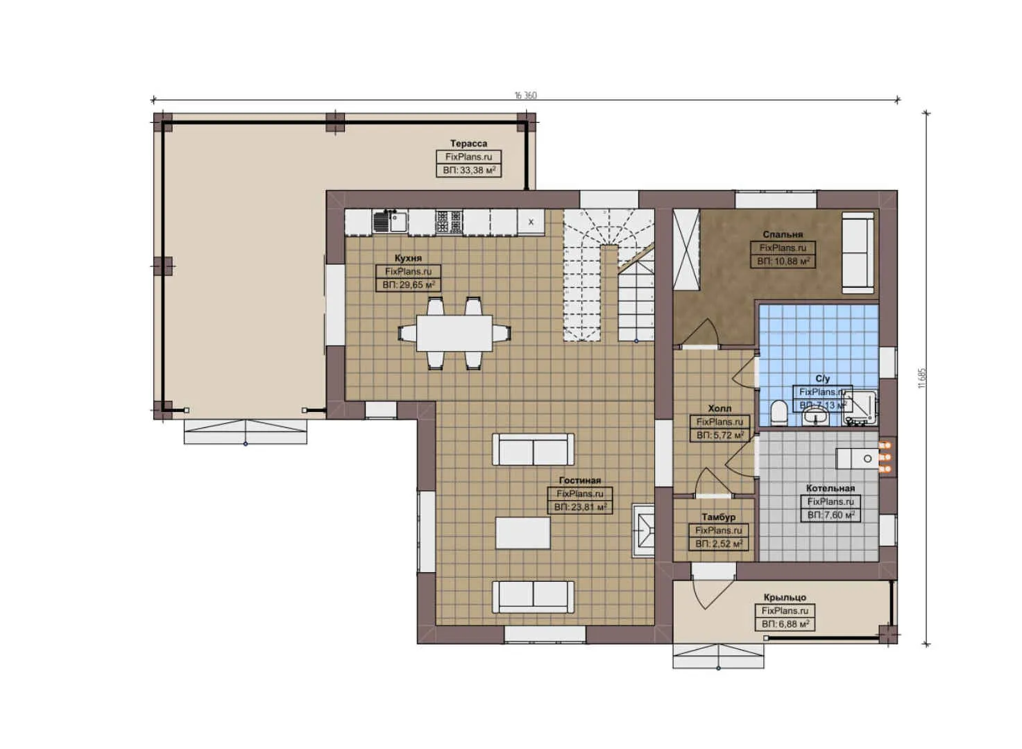 F-10313 - Планы дома с мансардой 12 на 17, площадью 220 м² с 5 спальнями
