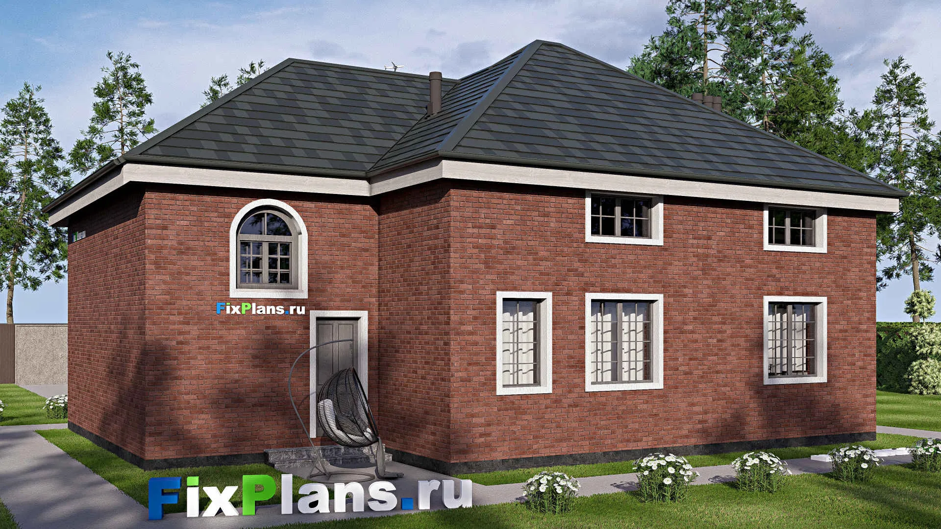 F-20222 - Проект дома с мансардой 13 на 15, площадью 220 м² с гаражом на 1 машину и 3 спальнями