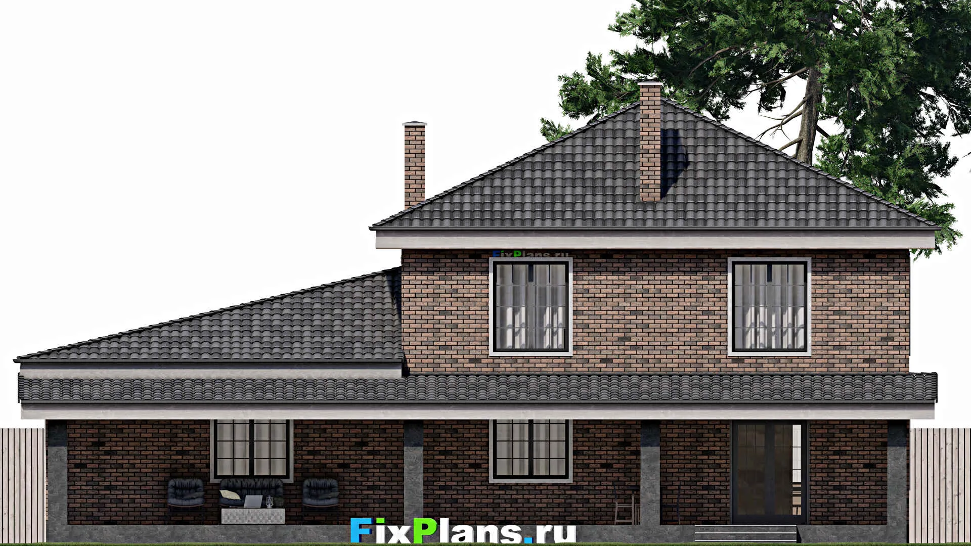 F-1475 - Проект двухэтажного дома 12 на 17, площадью 280 м² с террасой, гаражом на 2 машины и 3 спальнями