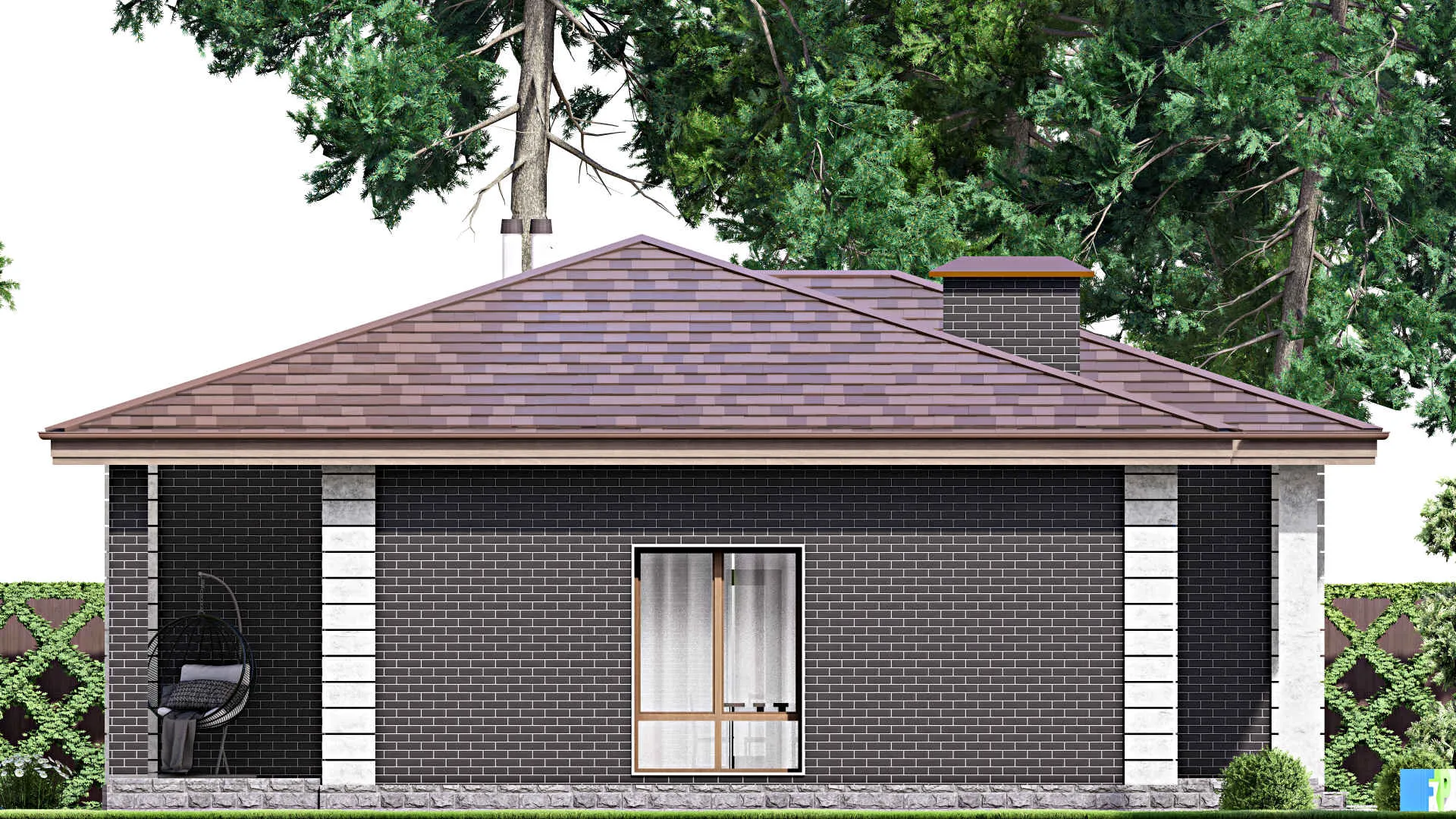 F-13985 - Проект одноэтажного дома 13 на 14, площадью 130 м² с террасой и 3 спальнями