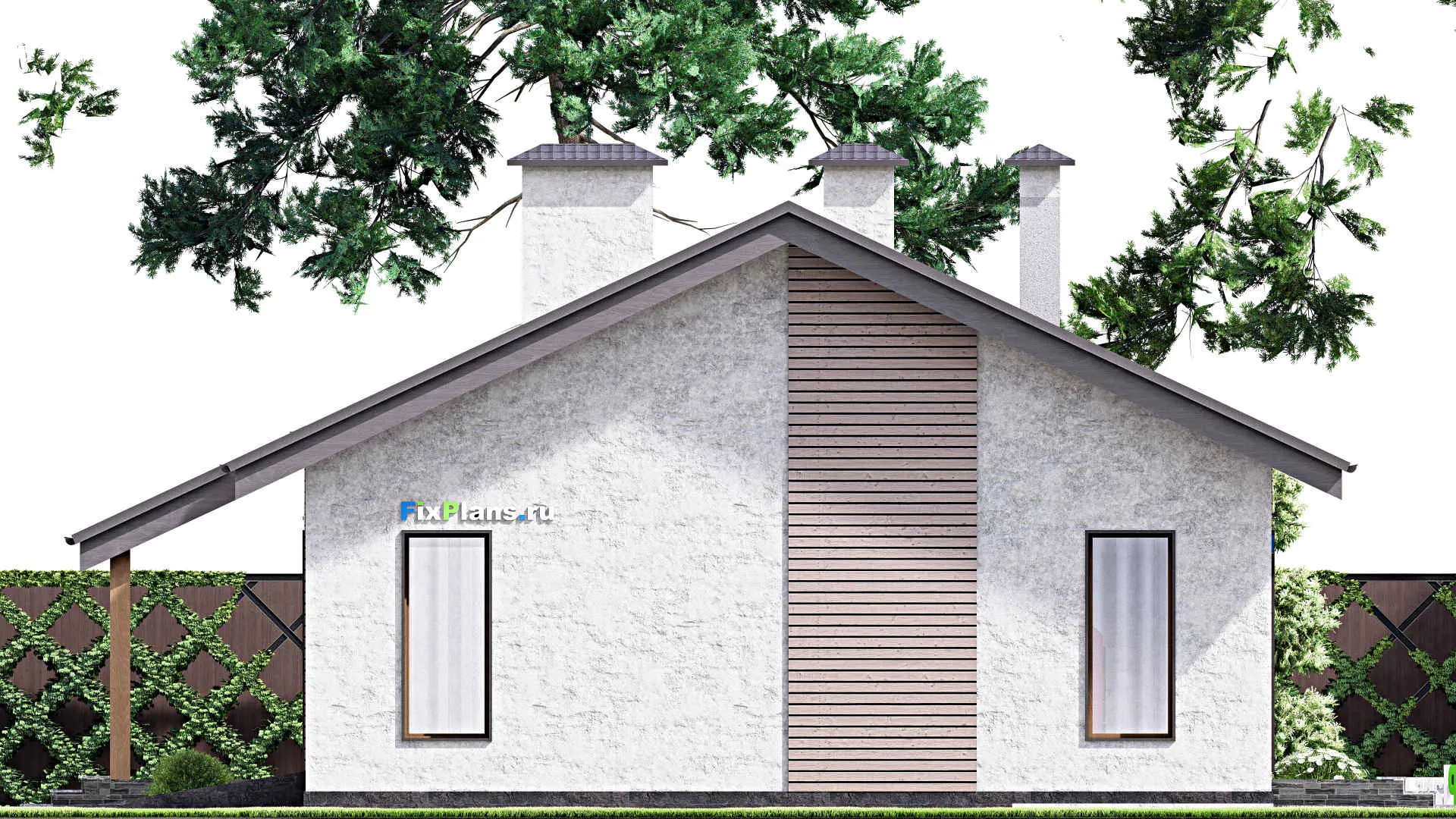 F-12743 - Проект одноэтажного дома 13 на 20, площадью 170 м² с террасой, гаражом на 1 машину и 3 спальнями