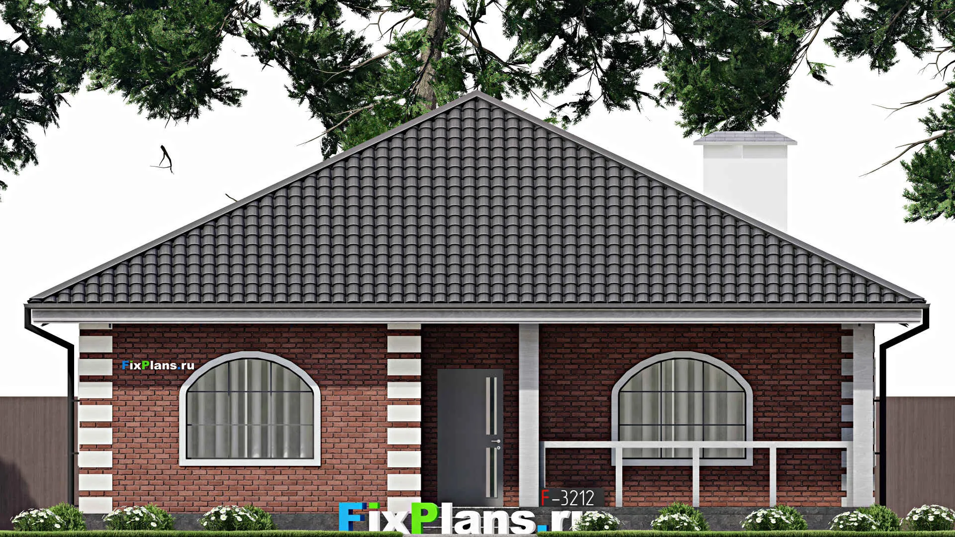 F-3212 - Проект одноэтажного дома 13 на 16, площадью 160 м² с террасой и 3 спальнями