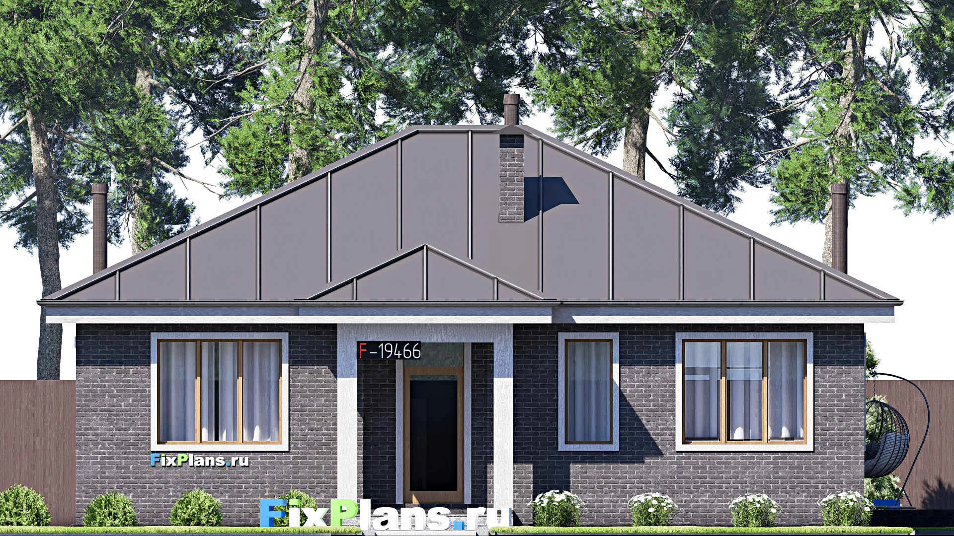 F-19466 - Проект одноэтажного дома 13 на 14, площадью 120 м² с террасой и 3 спальнями