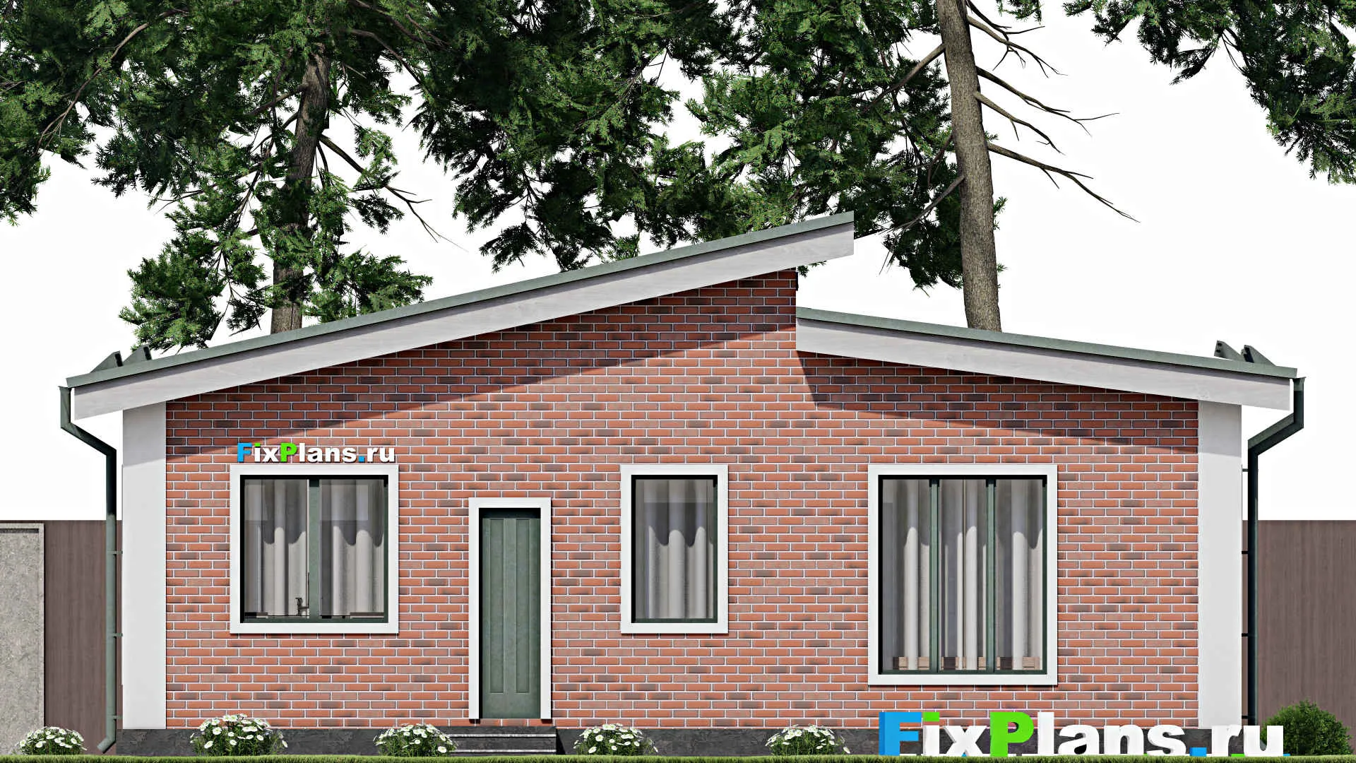 F-8963 - Проект одноэтажного дома 11 на 12, площадью 100 м² с террасой и 2 спальнями