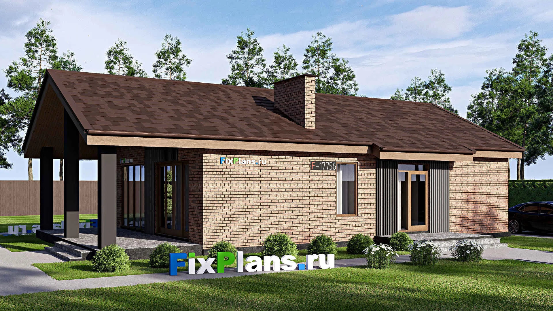 F-17756 - Проект одноэтажного дома 11 на 16, площадью 130 м² с террасой и 2 спальнями
