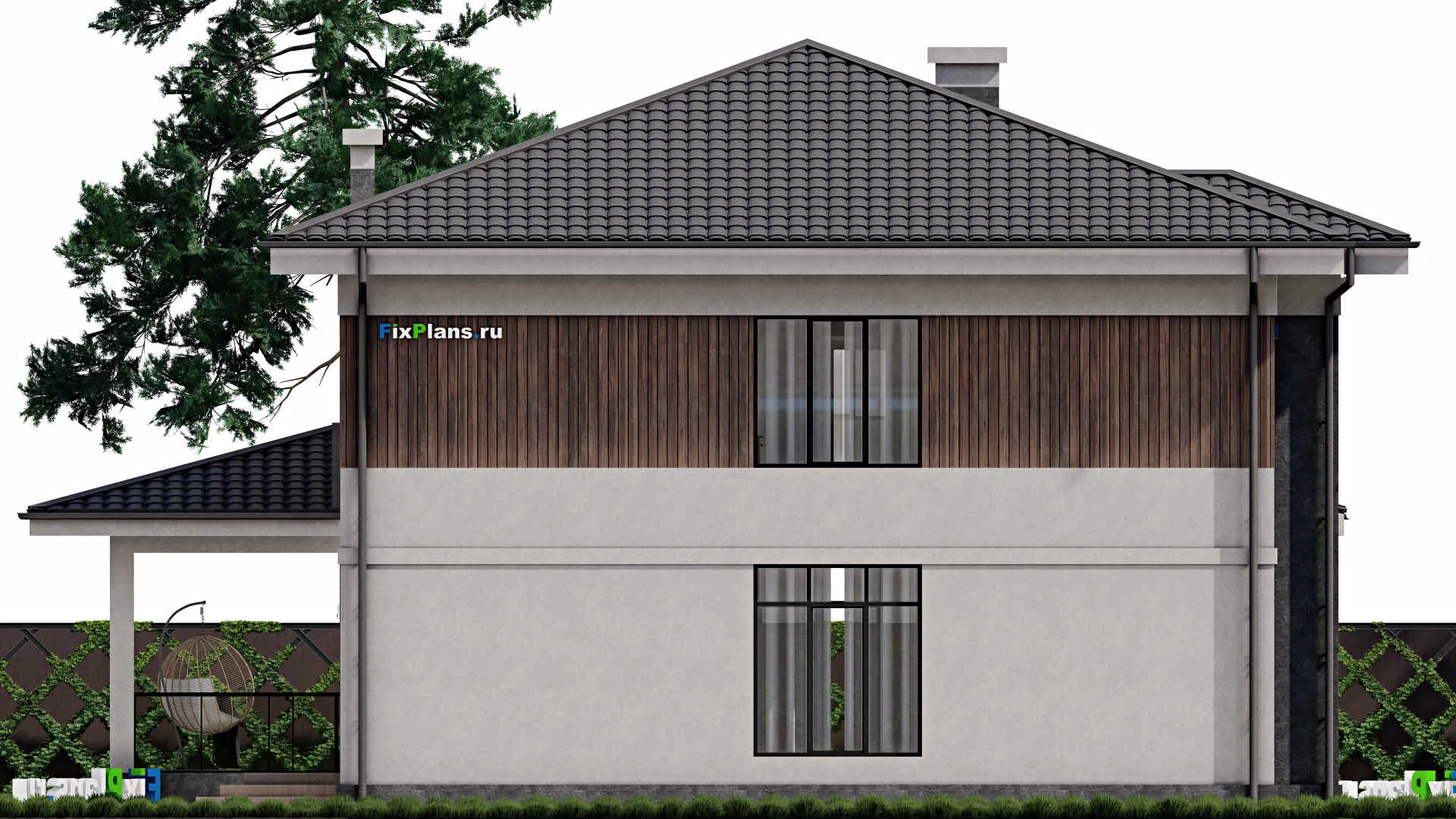 F-0332 - Проект двухэтажного дома 13 на 13, площадью 290 м² с террасой и 3 спальнями