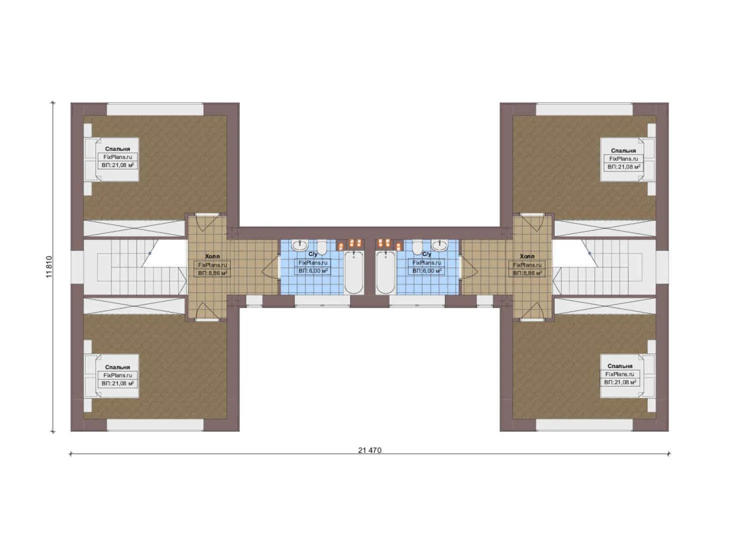 F-15848 - Планы дома с мансардой 16 на 22, площадью 340 м² с террасой и 6 спальнями
