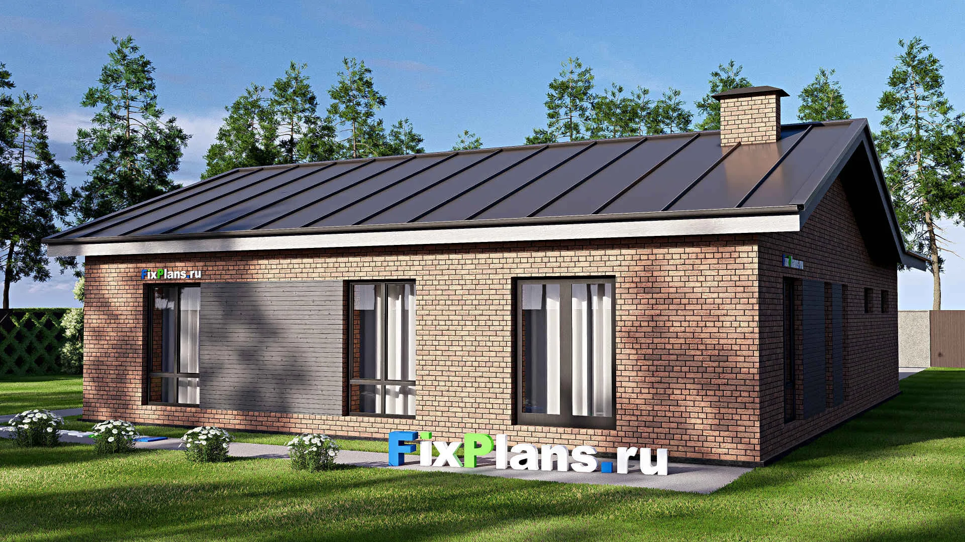 F-18242 - Проект одноэтажного дома 14 на 16, площадью 150 м² с гаражом на 2 машины и 2 спальнями