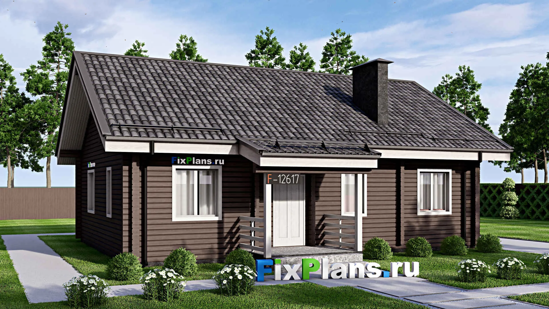 F-12617 - Проект одноэтажного дома 13 на 14, площадью 120 м² с террасой и 2 спальнями