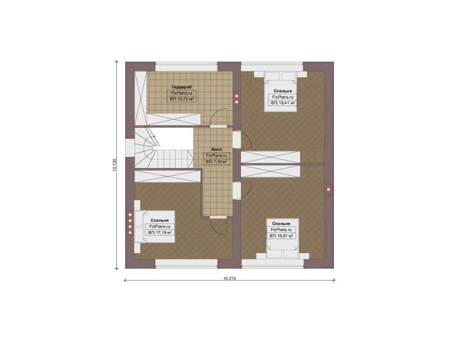F-17729 - Планы дома с мансардой 12 на 13, площадью 180 м² с террасой и 4 спальнями