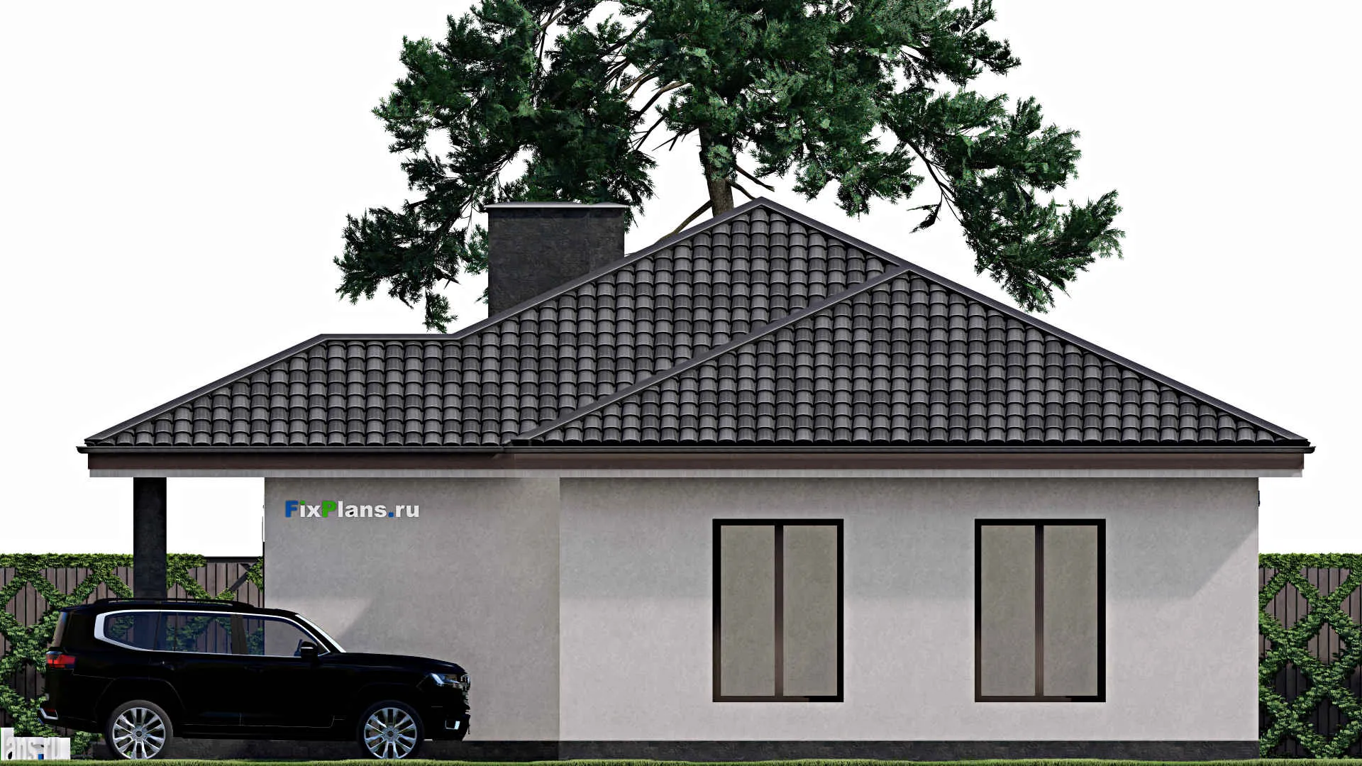 F-1466 - Проект одноэтажного дома 12 на 19, площадью 160 м² с гаражом на 2 машины и 3 спальнями