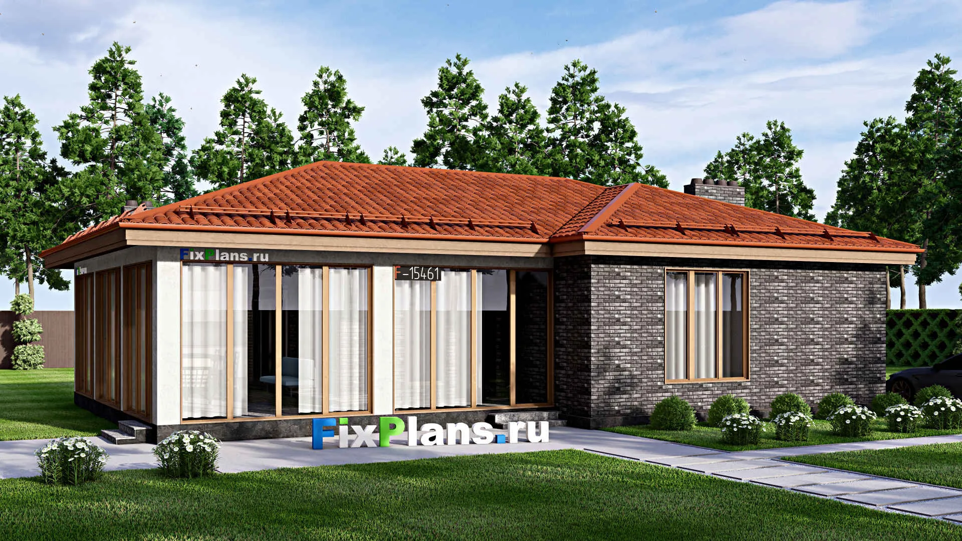 F-15461 - Проект бани 11 на 16, площадью 130 м² с комнатой отдыха, терассой и санузлом