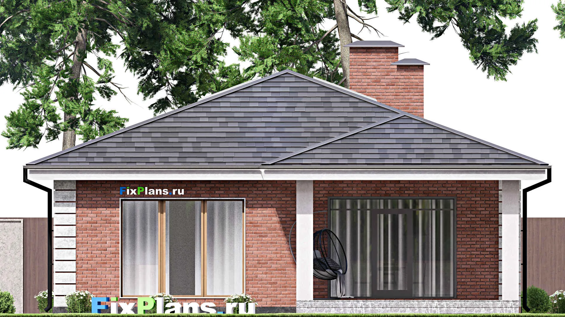 F-13850 - Проект одноэтажного дома 12 на 17, площадью 130 м² с террасой и 3 спальнями