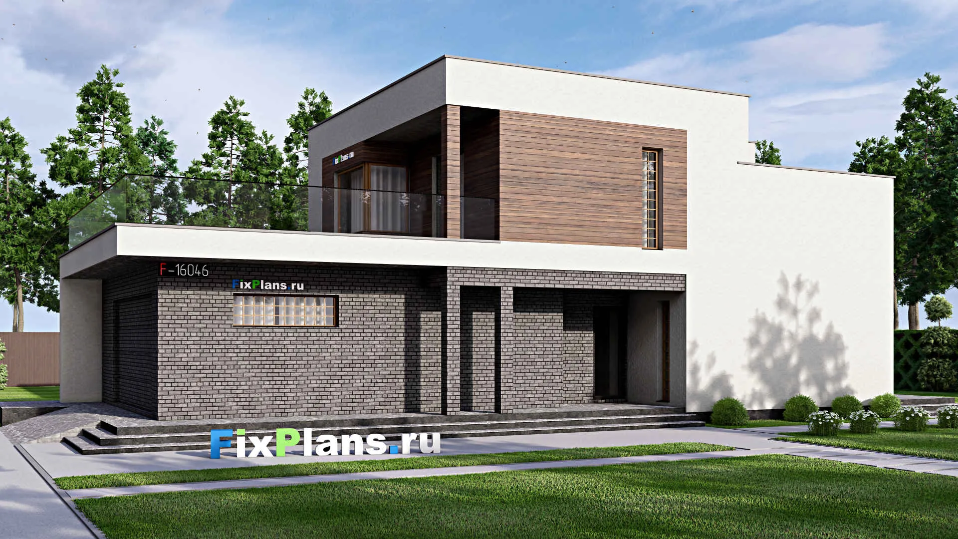F-16046 - Проект двухэтажного дома 11 на 24, площадью 280 м² с террасой, балконом, гаражом на 2 машины и 3 спальнями