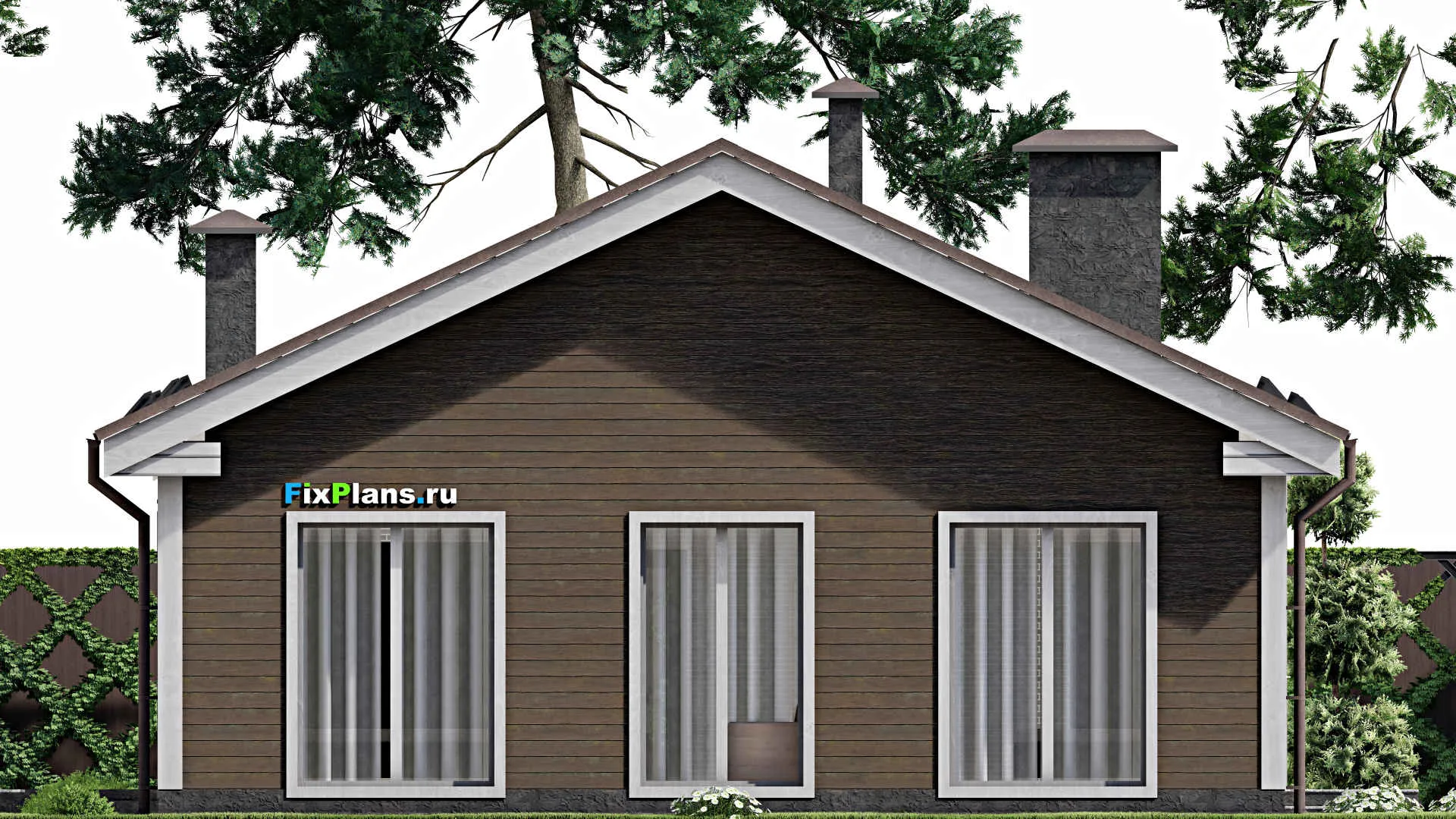 F-6029 - Проект одноэтажного дома 10 на 12, площадью 130 м² с террасой и 2 спальнями