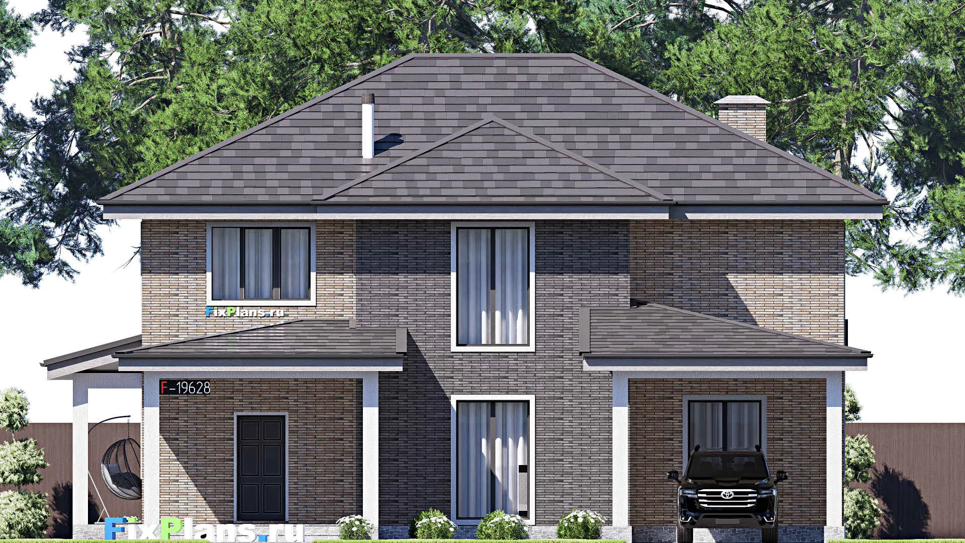 F-19628 - Проект двухэтажного дома 16 на 20, площадью 270 м² с террасой и 3 спальнями